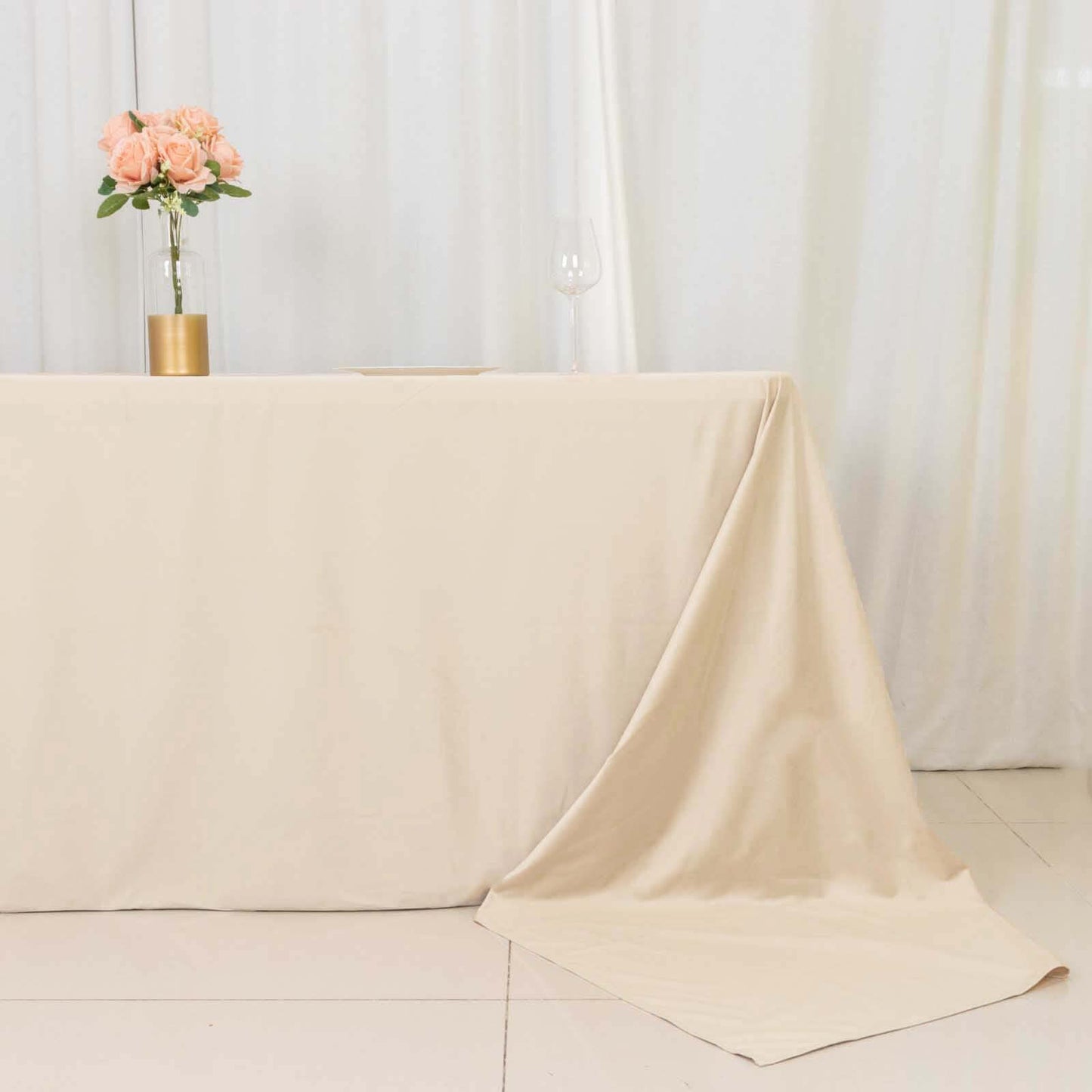 Scuba Rectangular 90"x156" Tablecloth Beige - Wrinkle Free, Stain Resistant & Seamless Table Cover