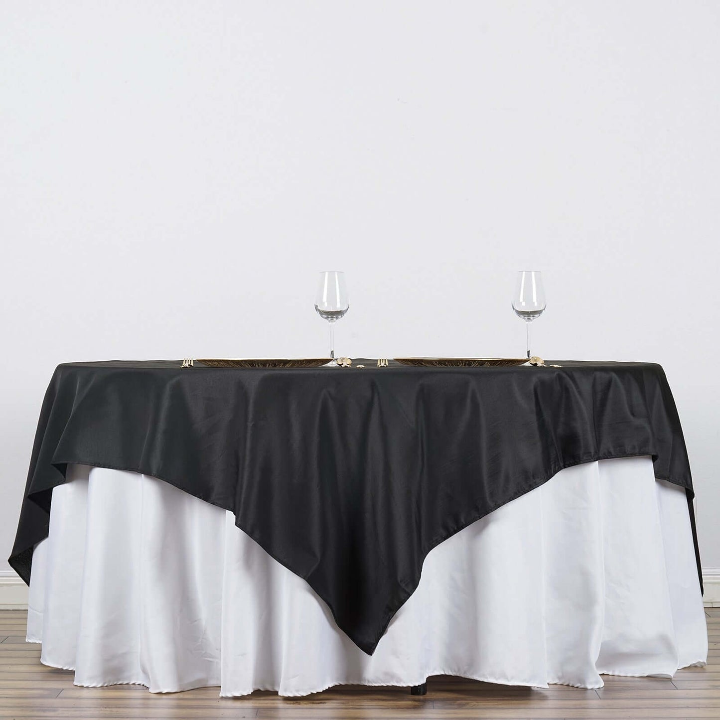 Polyester 90"x90" Table Overlay Square Tablecloth Black - Wrinkle-Resistant & Durable Table Cover for Events