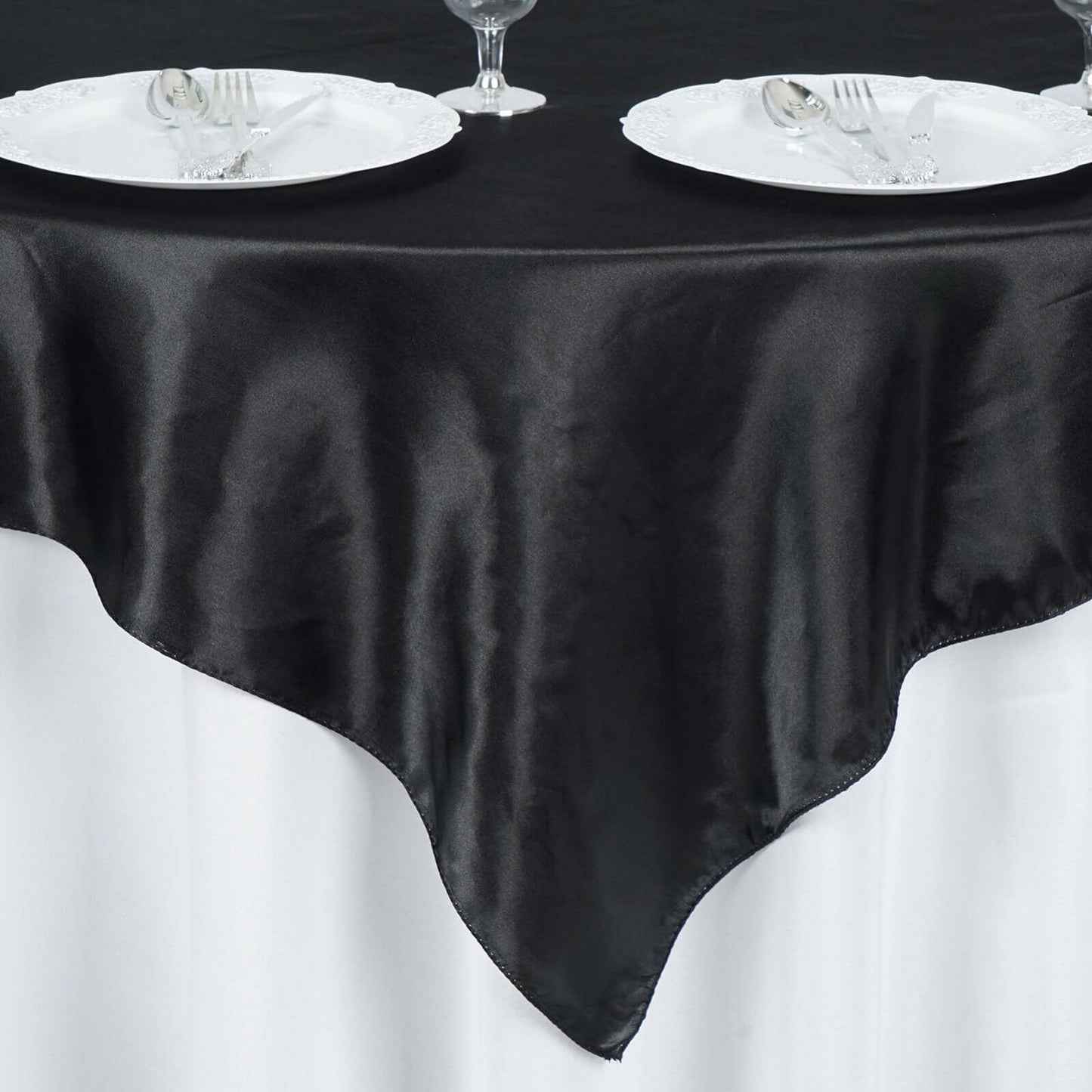 Satin 60"x60" Table Overlay Square Tablecloth Black - Smooth Silky Touch Table Cover for Sophisticated Events