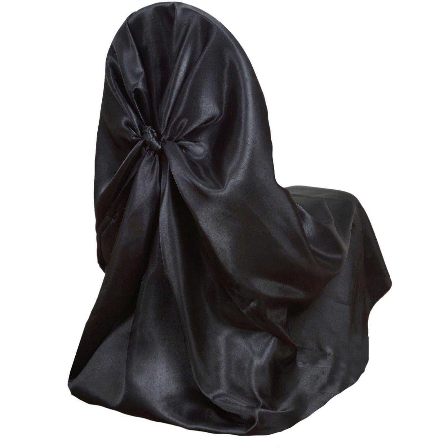Satin Chair Cover Self-Tie Universal Design Black - Durable Slip-On Cover for Folding, Dining, Banquet & Standard Chairs
