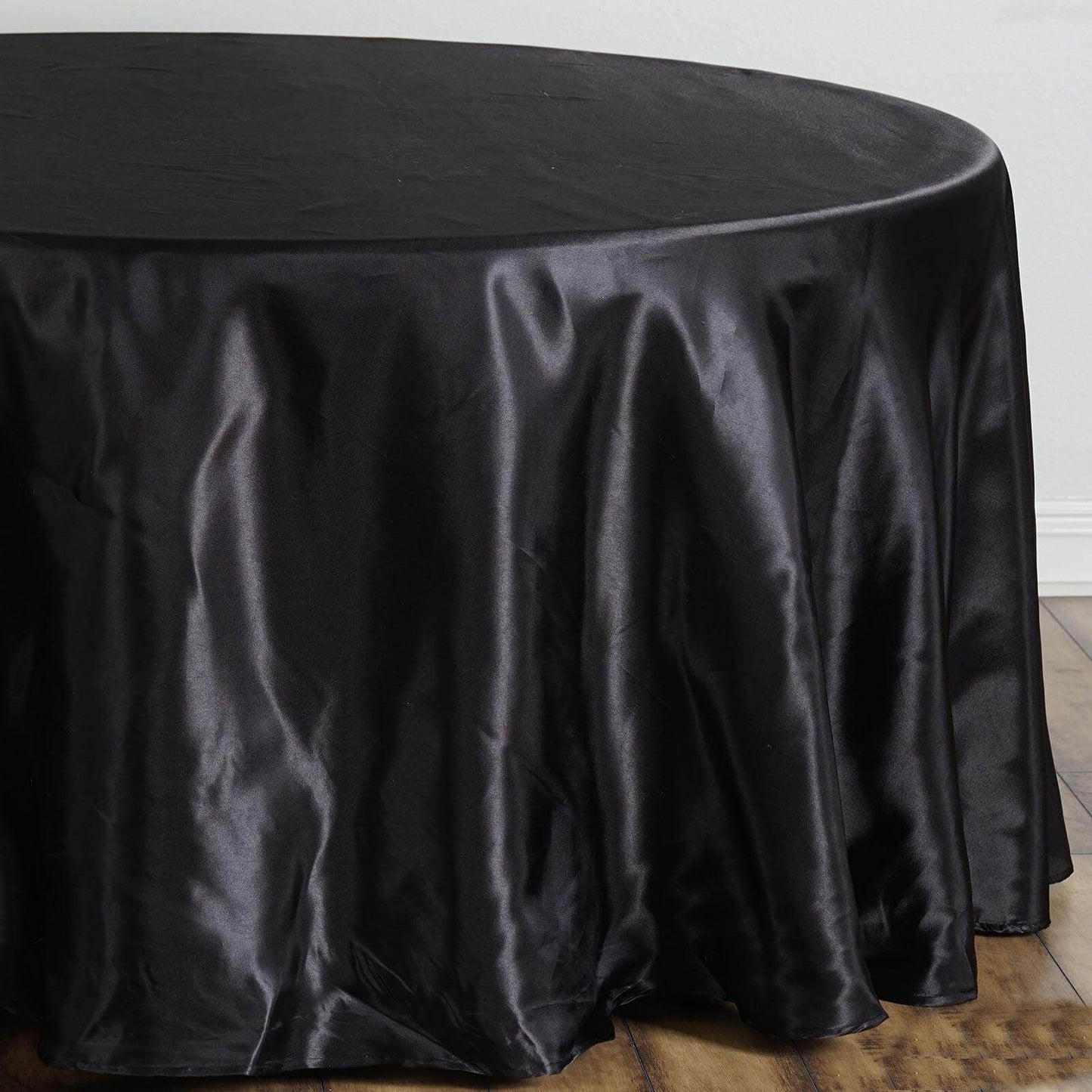 Satin 108" Round Tablecloth Black - Smooth and Lustrous Table Cover for Weddings & Events