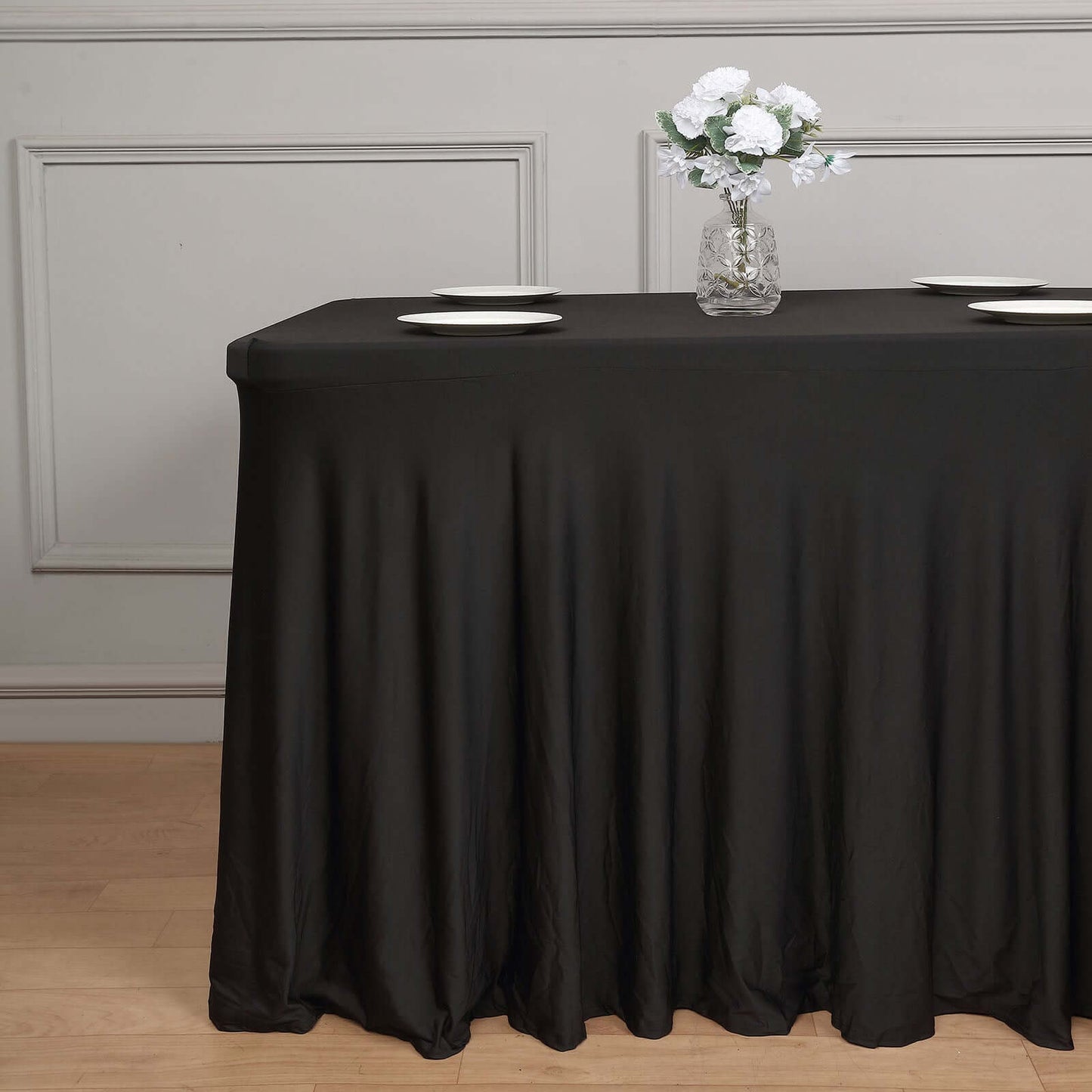 Spandex Rectangle 72"x30" Table Skirt Black with Wavy Skirt-Like Effect Table Cover