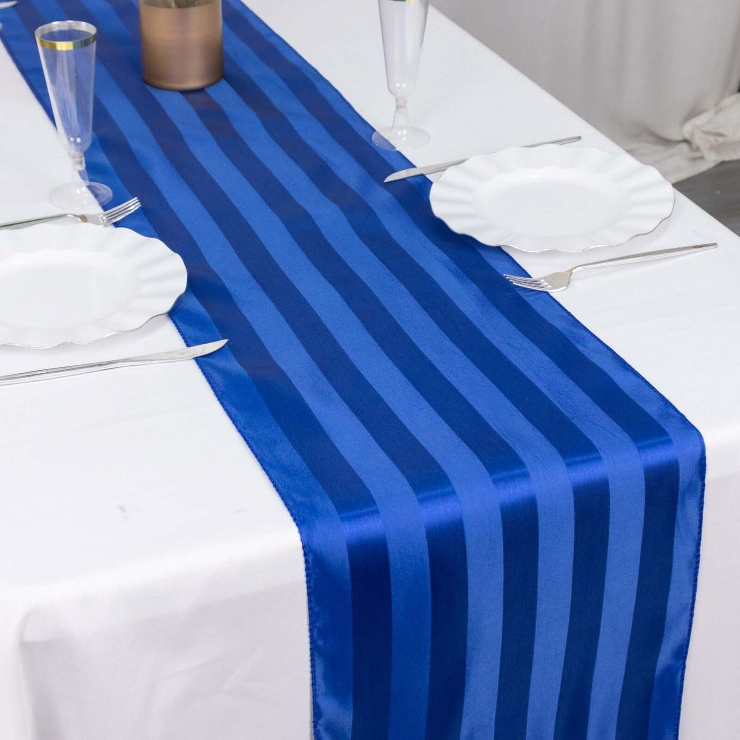 Satin 12"x108" Table Runner Royal Blue - Stripe Table Decor
