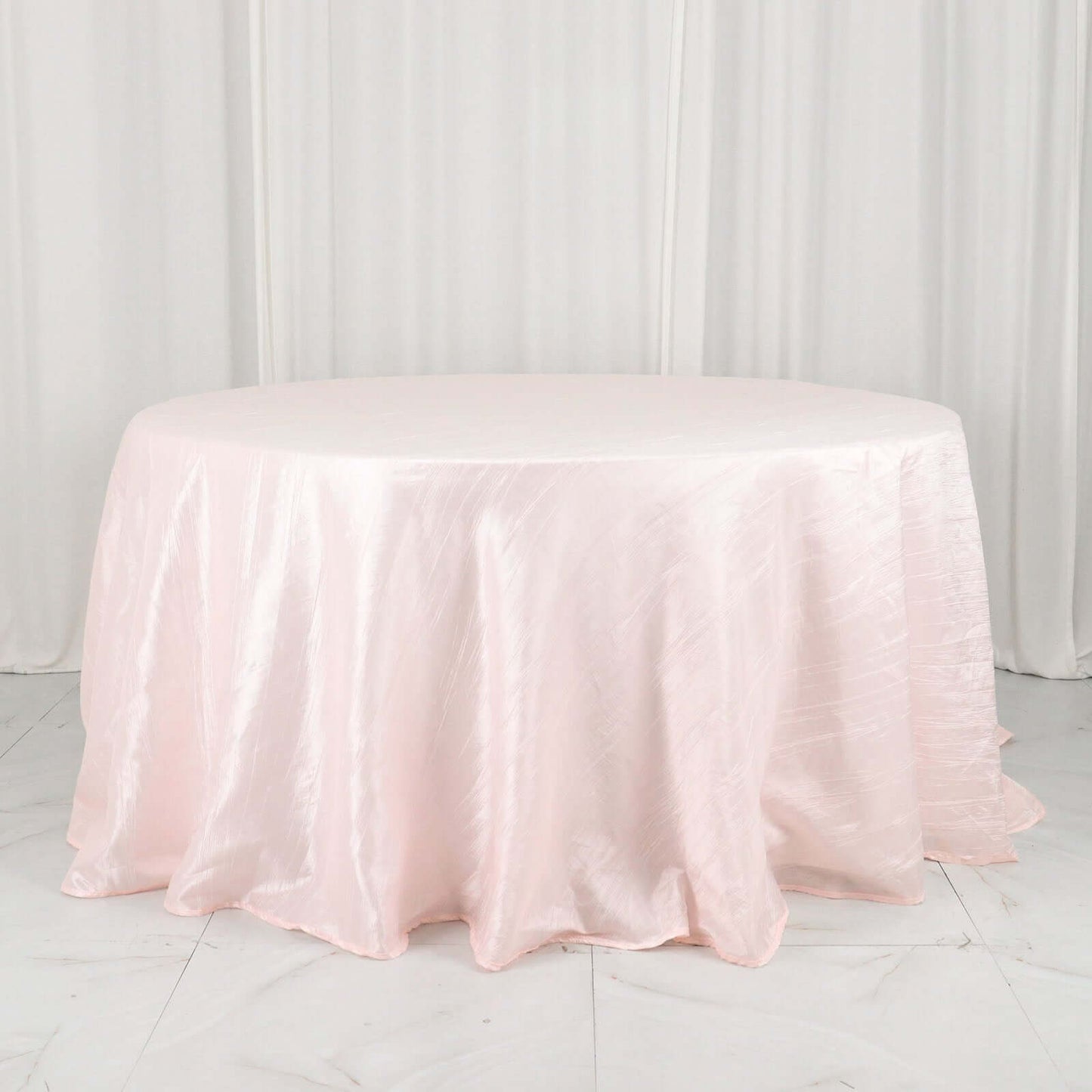 Taffeta 132" Round Tablecloth Blush - Seamless Accordion Crinkle Table Cover