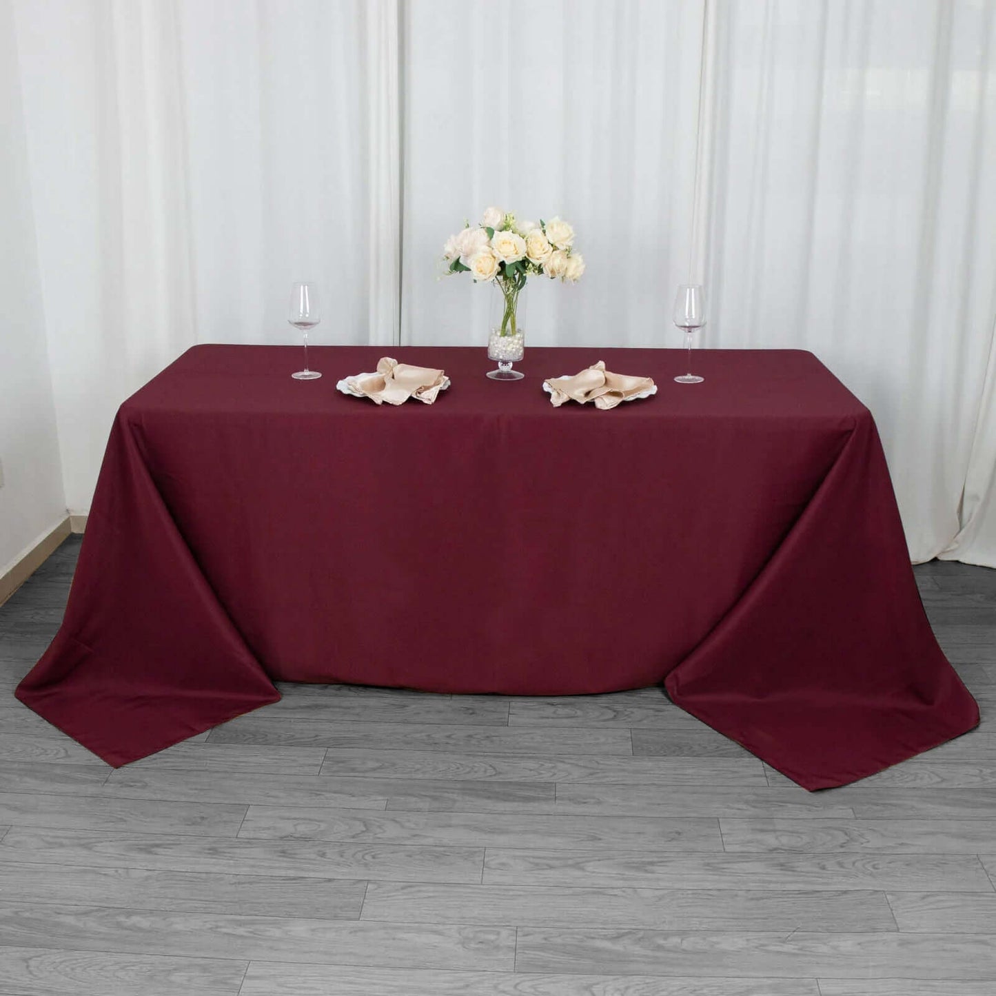 Premium Polyester 90"x132" Rectangle Tablecloth Burgundy - Seamless 220GSM Stain-Resistant Table Cover