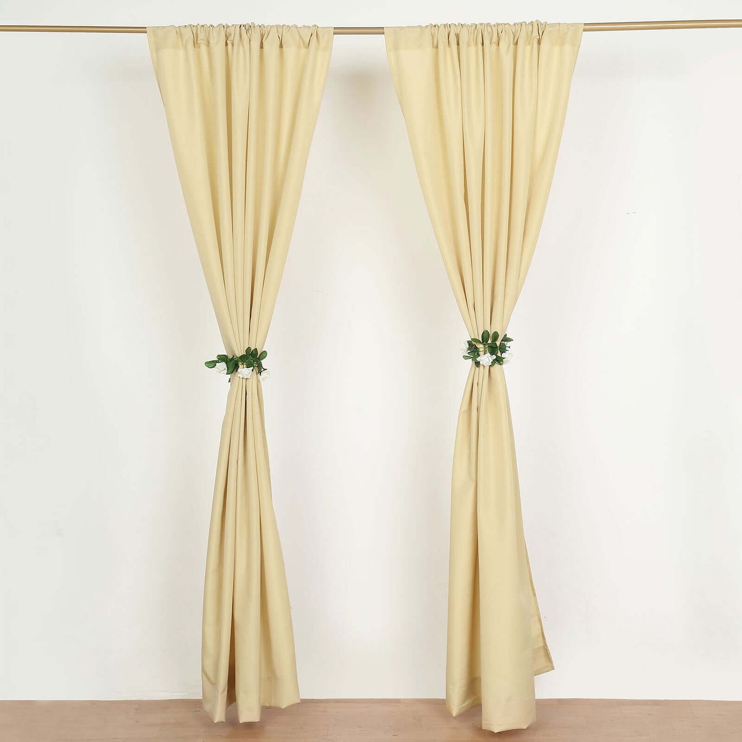2 Pack Champagne Polyester Event Curtain Drapes, 10ftx8ft Backdrop Event Panels With Rod Pockets 130 GSM