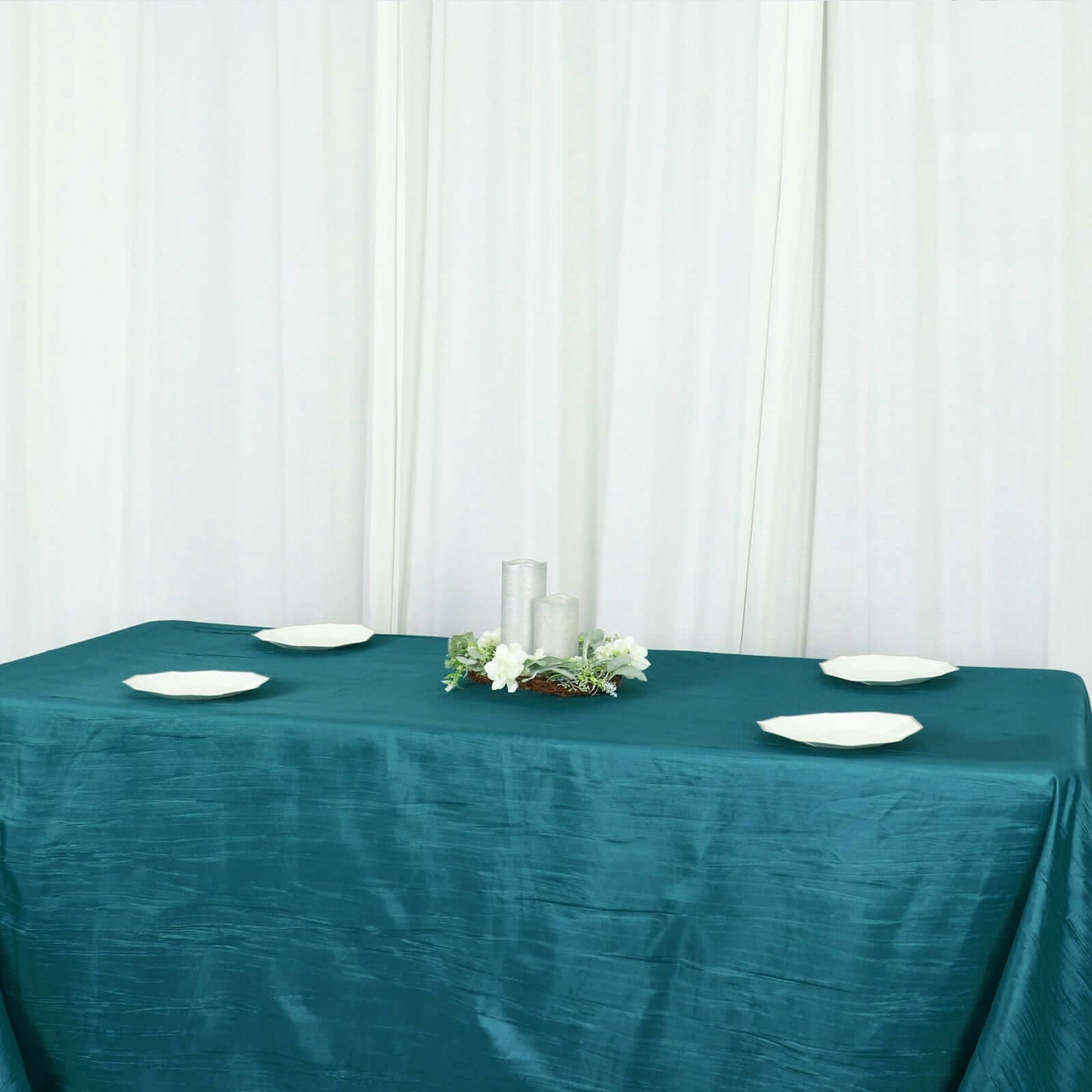 Taffeta 90"x156" Rectangle Tablecloth Teal - Accordion Crinkle Seamless Table Cover