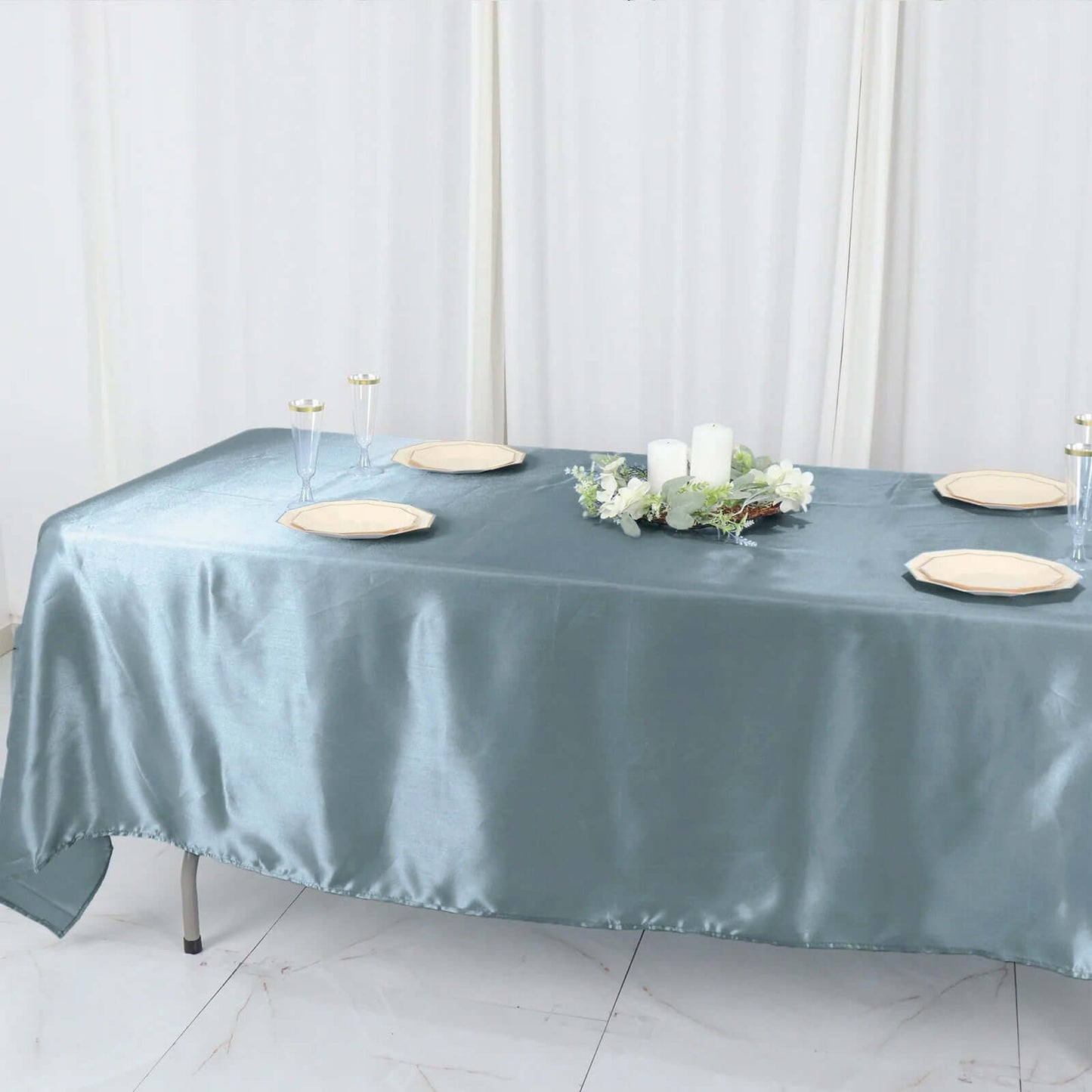 Satin Rectangular 60"x102" Tablecloth Dusty Blue - Smooth and Lustrous Table Cover