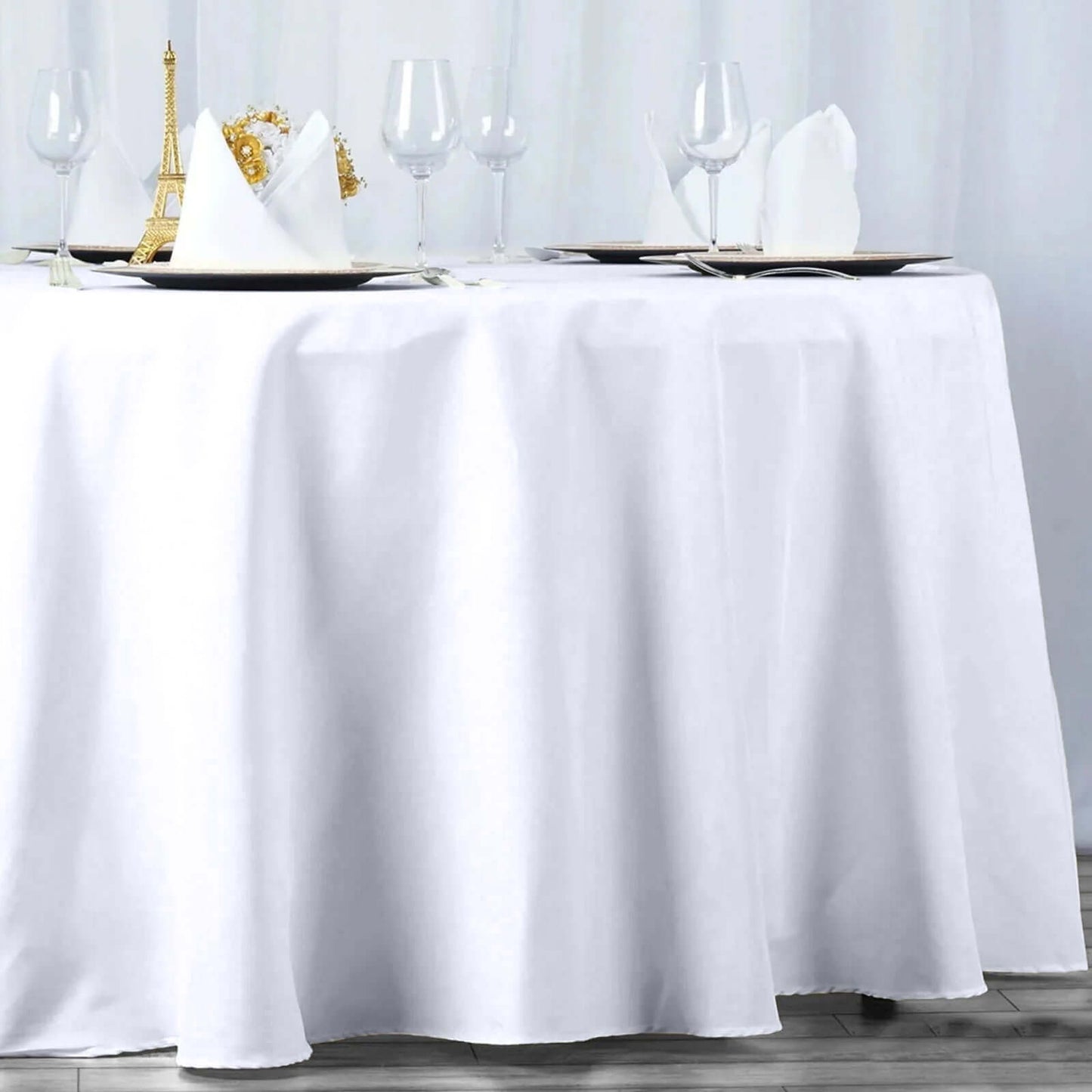 Premium Polyester 120" Round Tablecloth White - Seamless 220GSM Wrinkle-Resistant Design for Classy Events