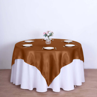 Satin 72"x72" Table Overlay Square Tablecloth Cinnamon Brown - Smooth Finish Table Cover
