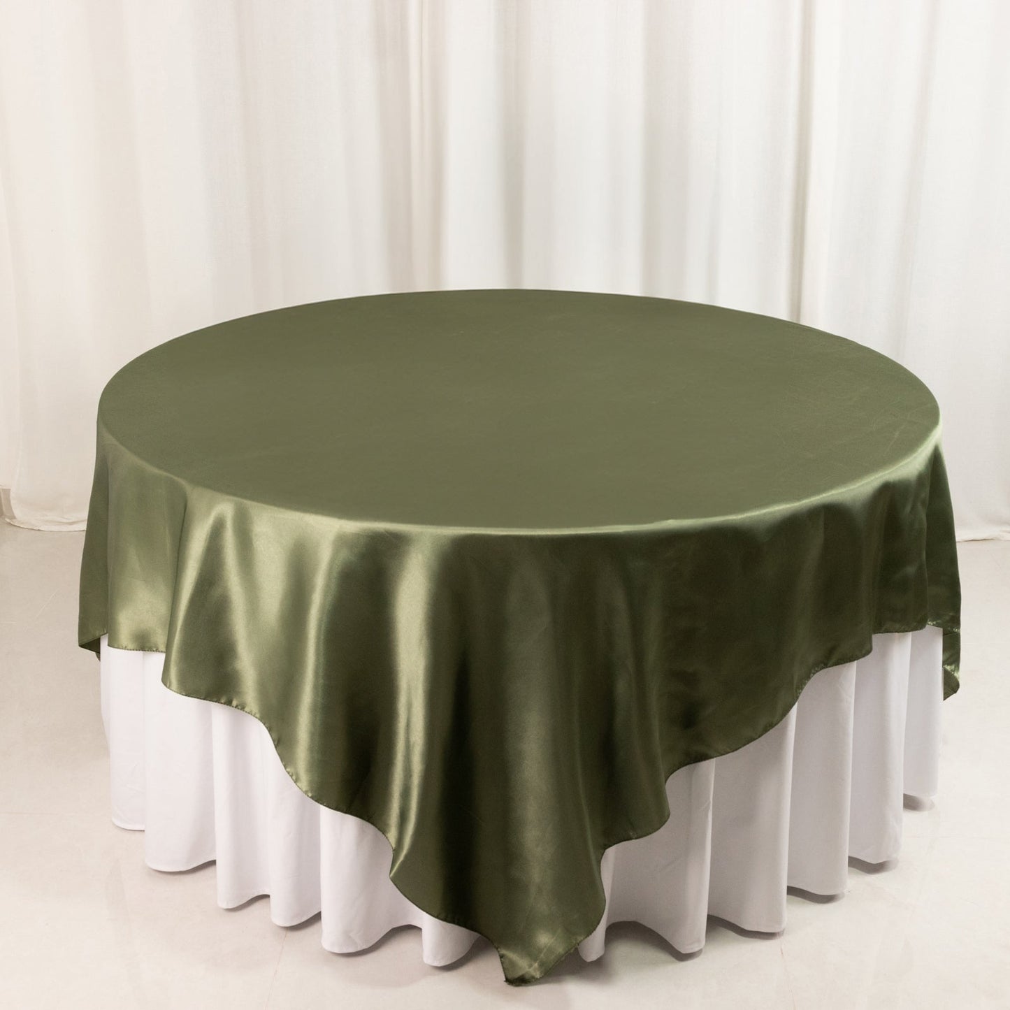 Satin 90"x90" Table Overlay Square Tablecloth Dusty Sage Green - Smooth Finish Table Topper