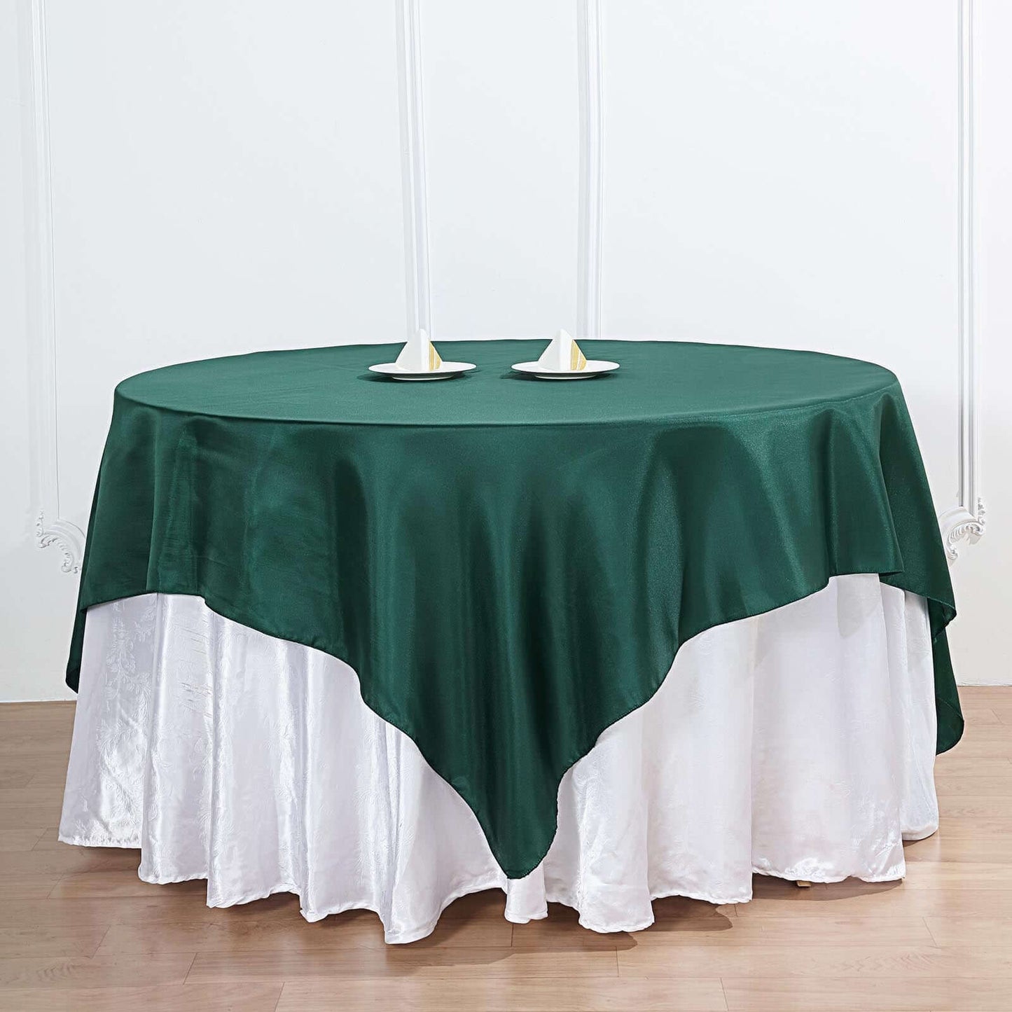 Satin 72"x72" Table Overlay Square Tablecloth Hunter Emerald Green - Smooth Finish Table Cover