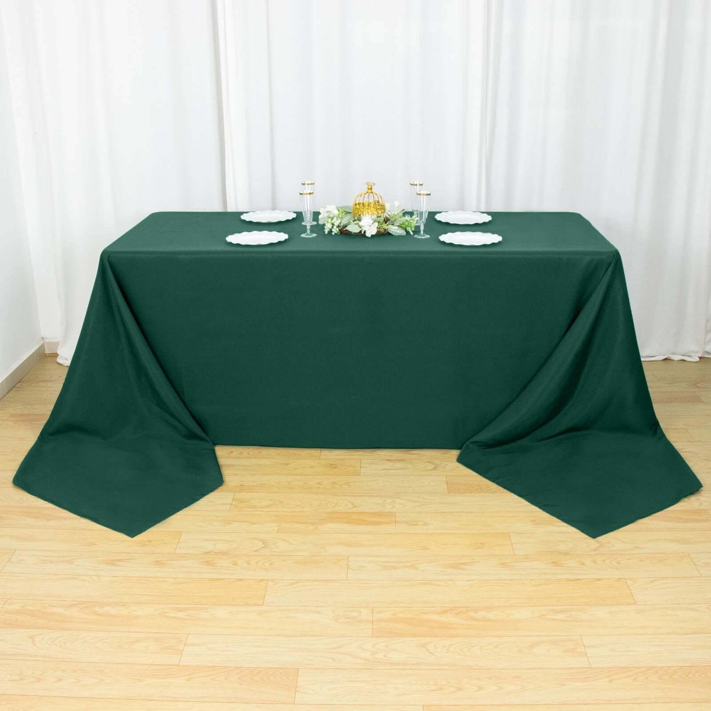 Premium Polyester 90"x156" Rectangle Tablecloth Hunter Emerald Green - Seamless 220GSM Stain-Resistant Table Cover