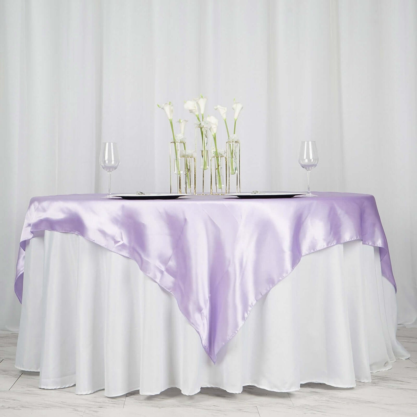 Satin 72"x72" Table Overlay Square Tablecloth Lavender Lilac - Smooth Finish Table Cover