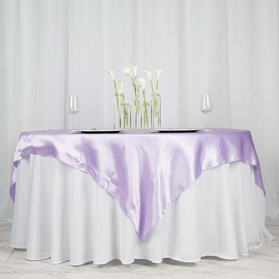 Satin 72"x72" Table Overlay Square Tablecloth Lavender Lilac - Smooth Finish Table Cover