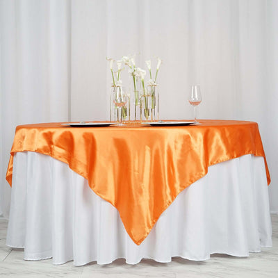 Satin 72"x72" Table Overlay Square Tablecloth Orange - Smooth Finish Table Cover