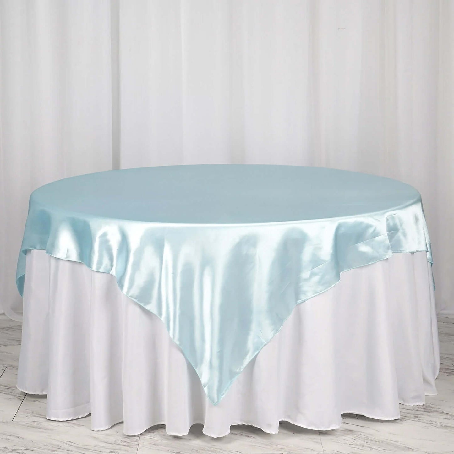 Satin 72"x72" Table Overlay Square Tablecloth Light Blue - Smooth Finish Table Cover