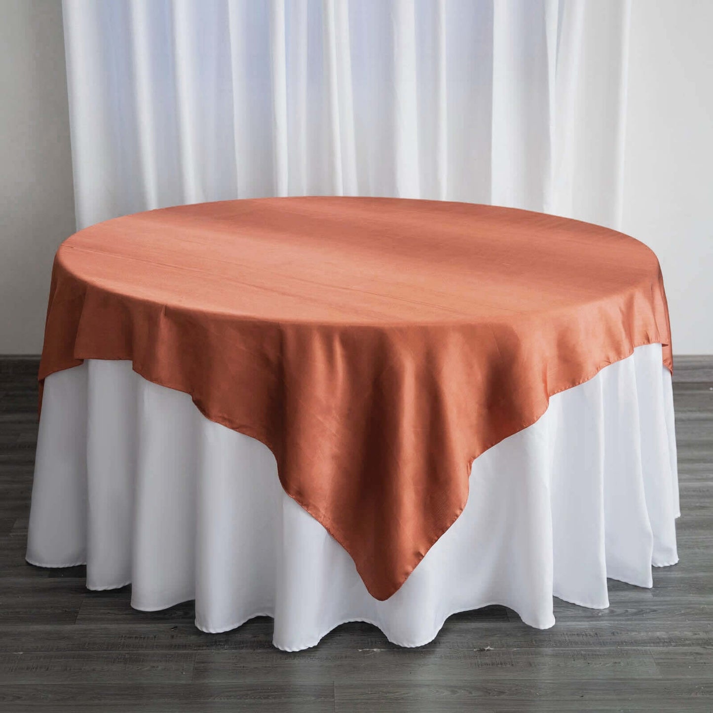 Satin 72"x72" Table Overlay Square Tablecloth Terracotta (Rust) - Smooth Finish Table Cover