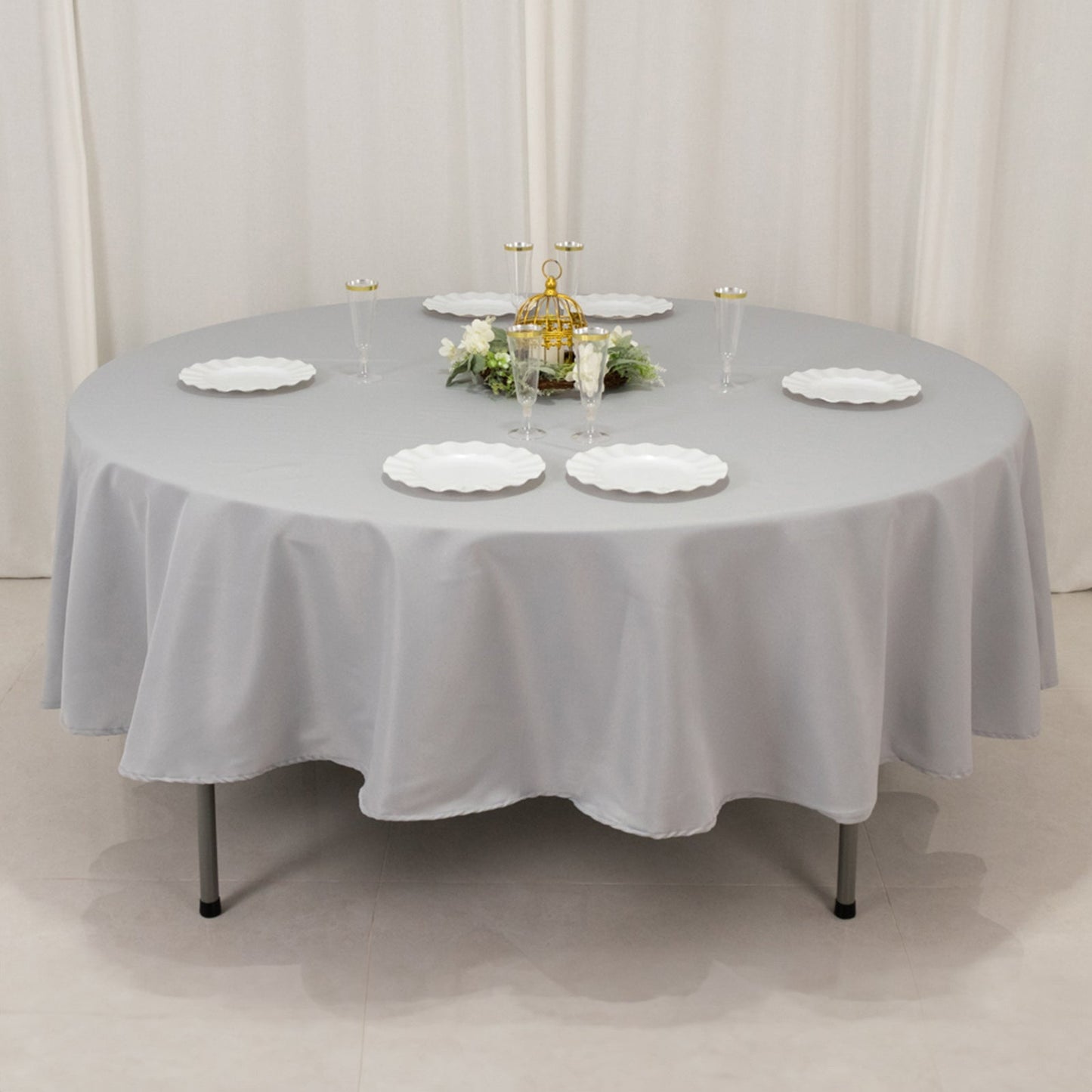 Premium Polyester 90" Round Tablecloth Silver - Stain and Wrinkle-Resistant Design with 220GSM Thickness Table Cover