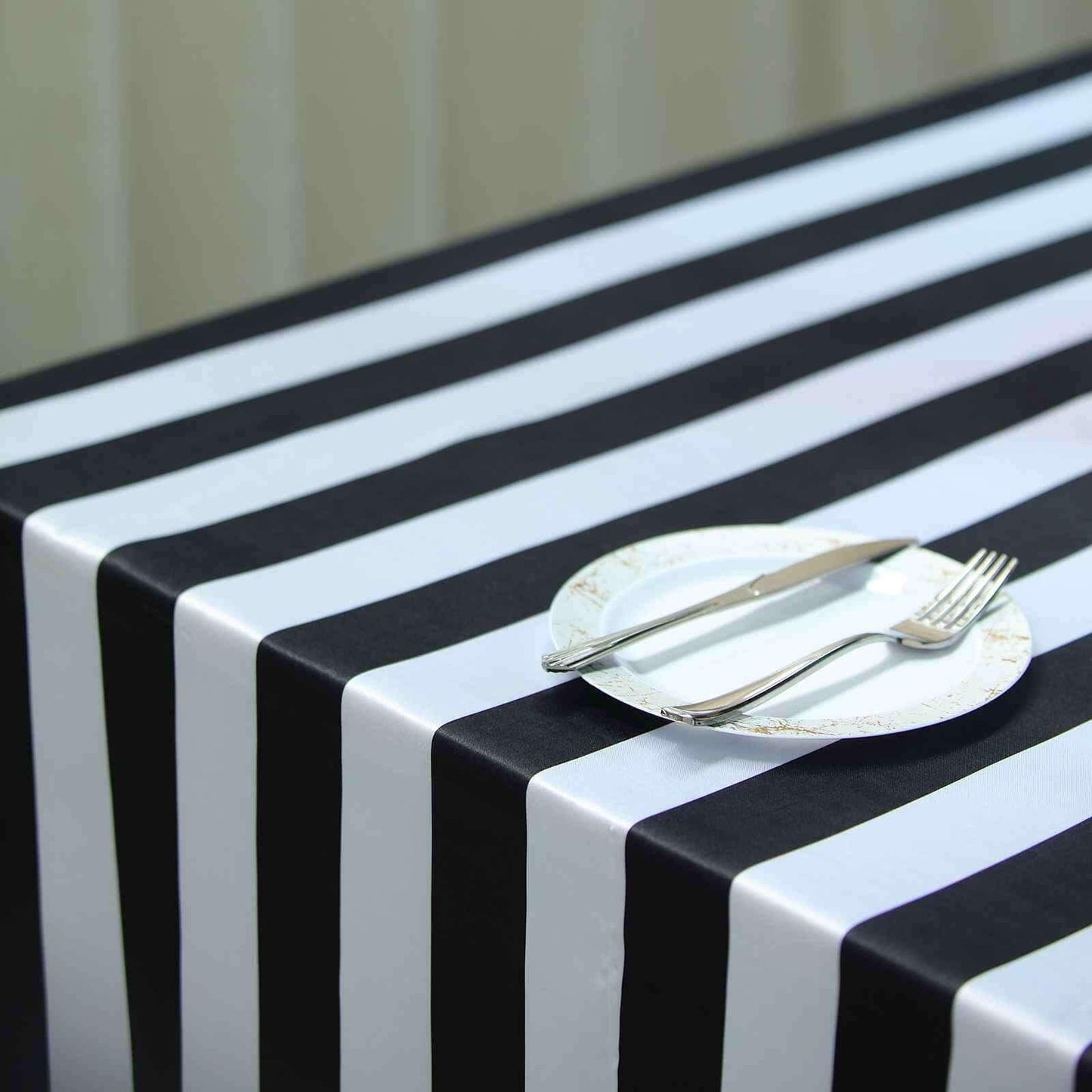 Satin 60"x102" Rectangle Tablecloth Black/White - Stripe Design with Stylish Smooth Finish Table Cover
