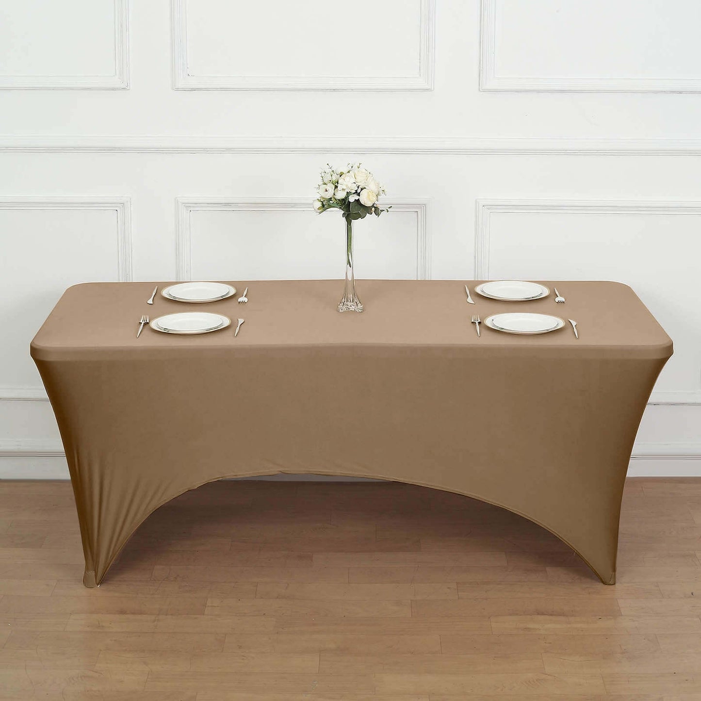 Stretch Spandex 96"x30" Rectangle Table Cover Taupe - Durable Form-Fitting Tablecloth