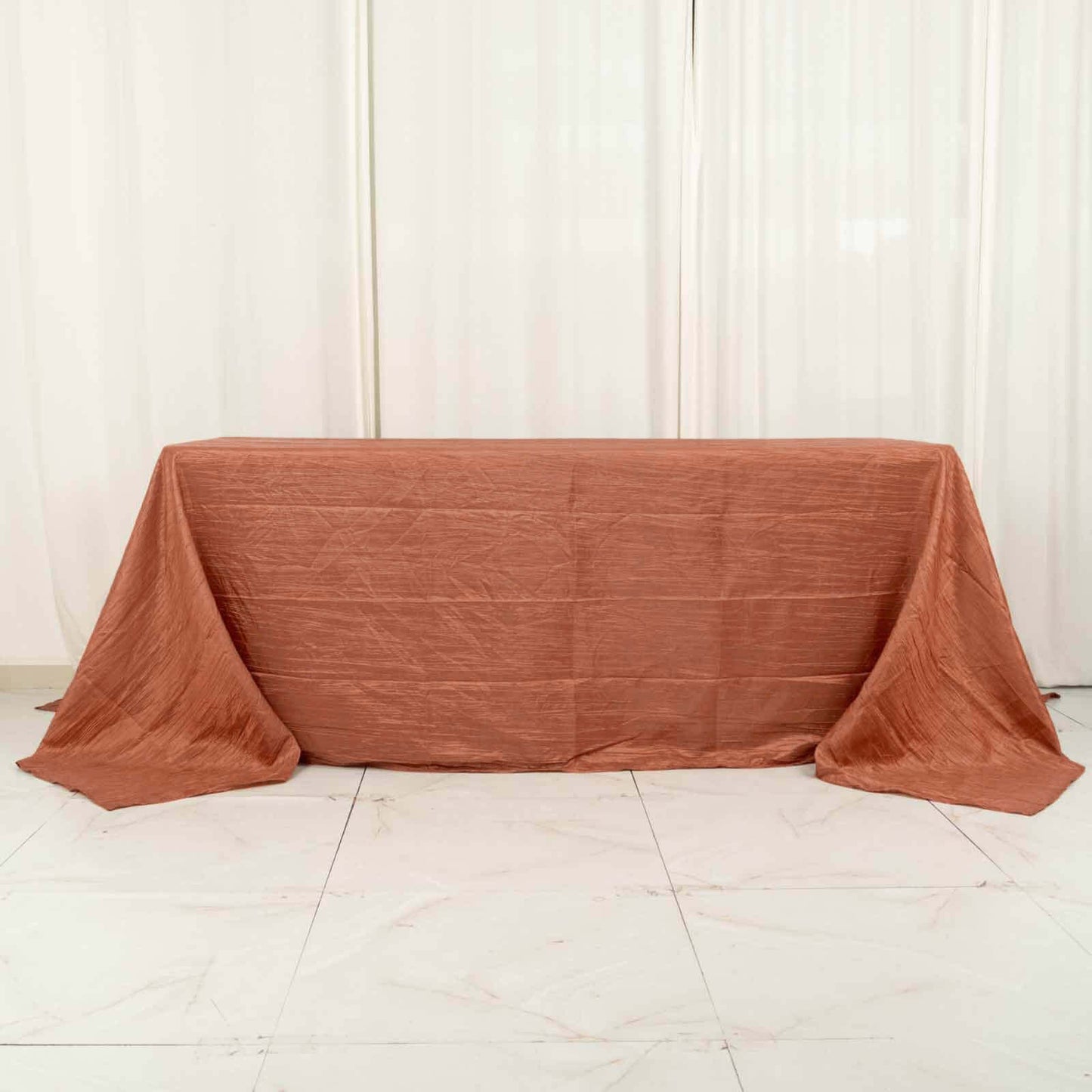 Taffeta 90"x132" Rectangle Tablecloth Terracotta (Rust) - Seamless Accordion Crinkle Table Cover