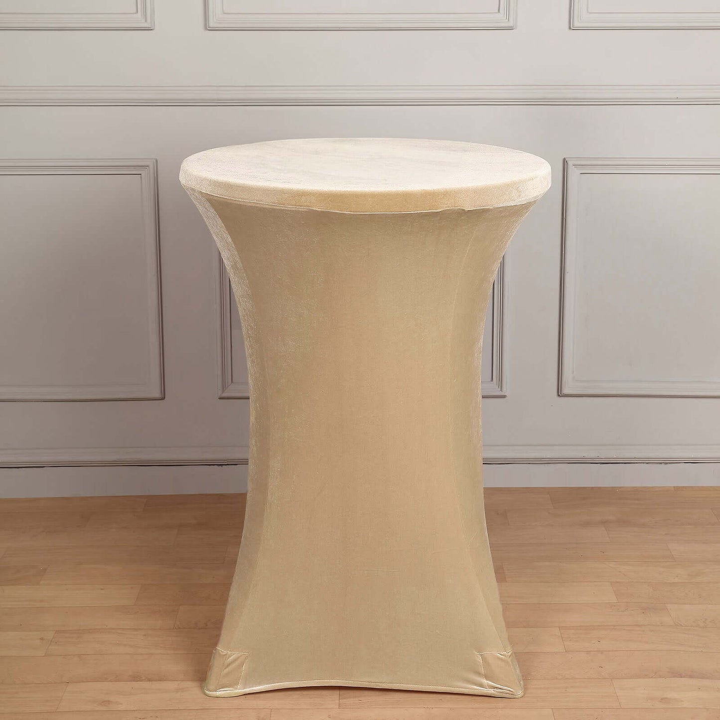 Premium Velvet Spandex 30" Round Cocktail Table Cover Champagne - Smooth Fitted Design with Foot Pockets