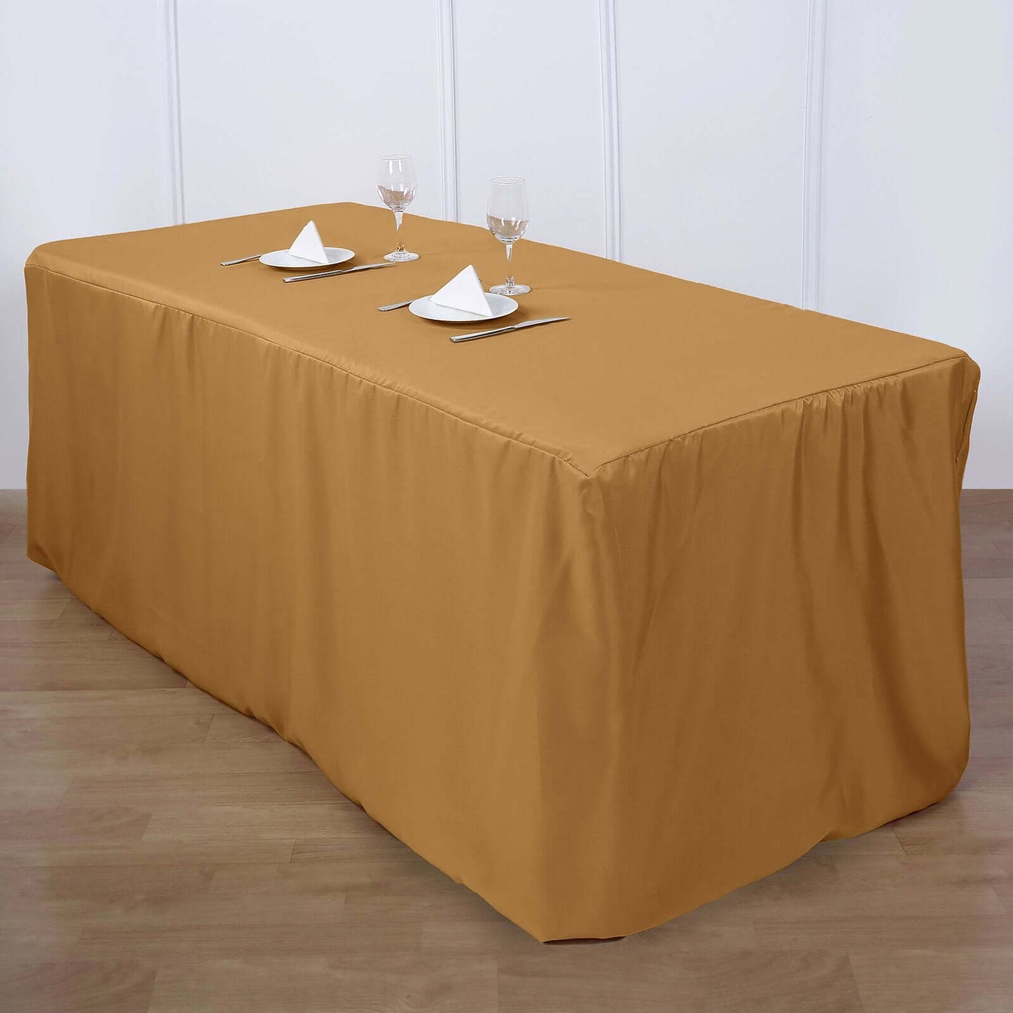 Fitted Polyester 72"x30" Rectangle Tablecloth Gold - Sleek and Durable for Events