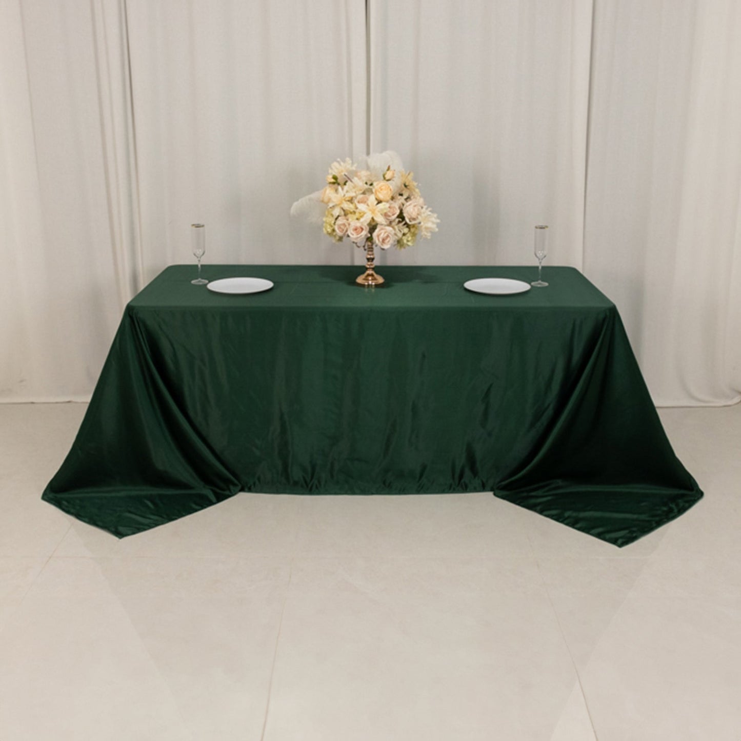 Lamour Satin 90"x132" Rectangle Tablecloth Hunter Emerald Green - Soft & Silk-Like Seamless Table Cover