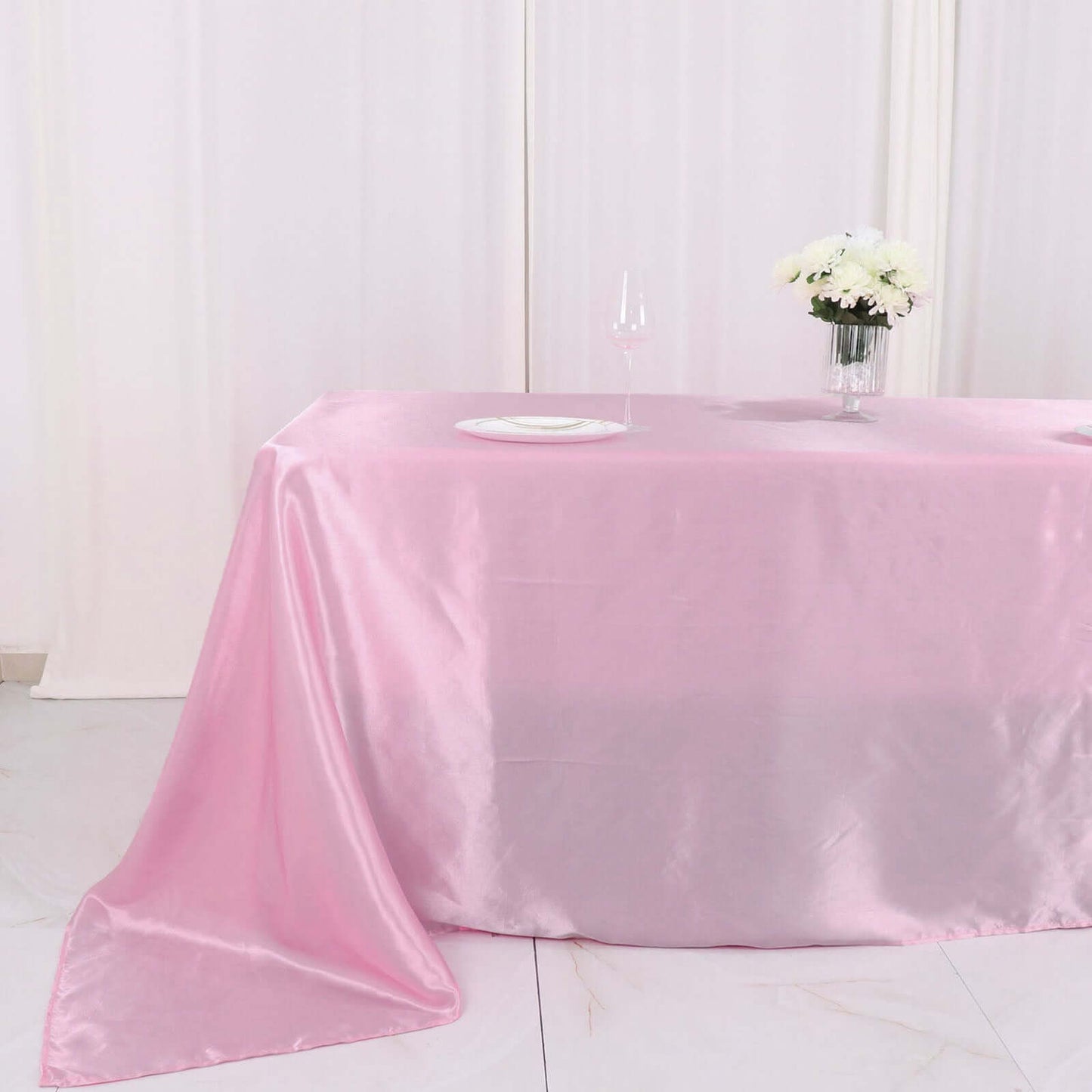 Satin Rectangular 90"x132" Tablecloth Pink - Seamless Table Cover