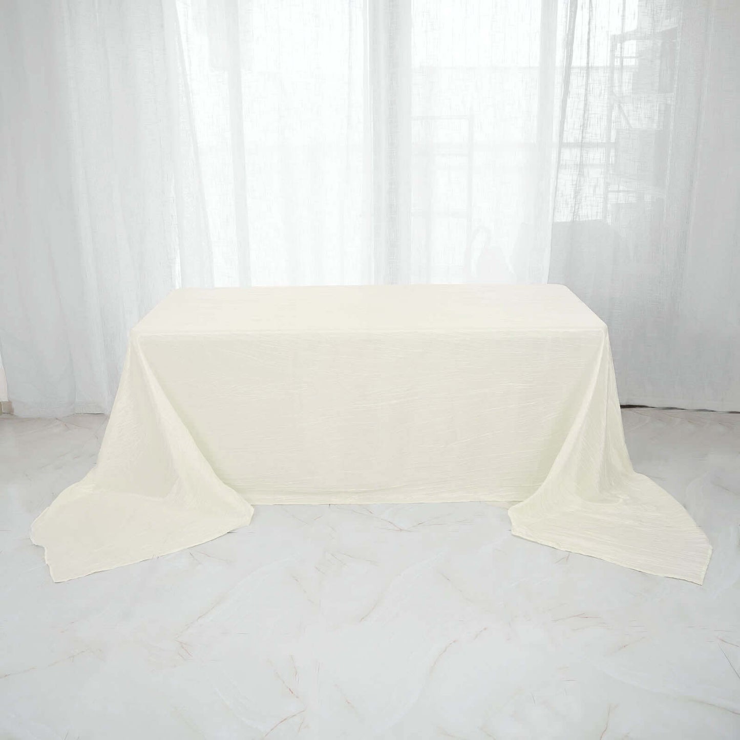 Taffeta 90"x156" Rectangle Tablecloth Ivory - Accordion Crinkle Seamless Table Cover