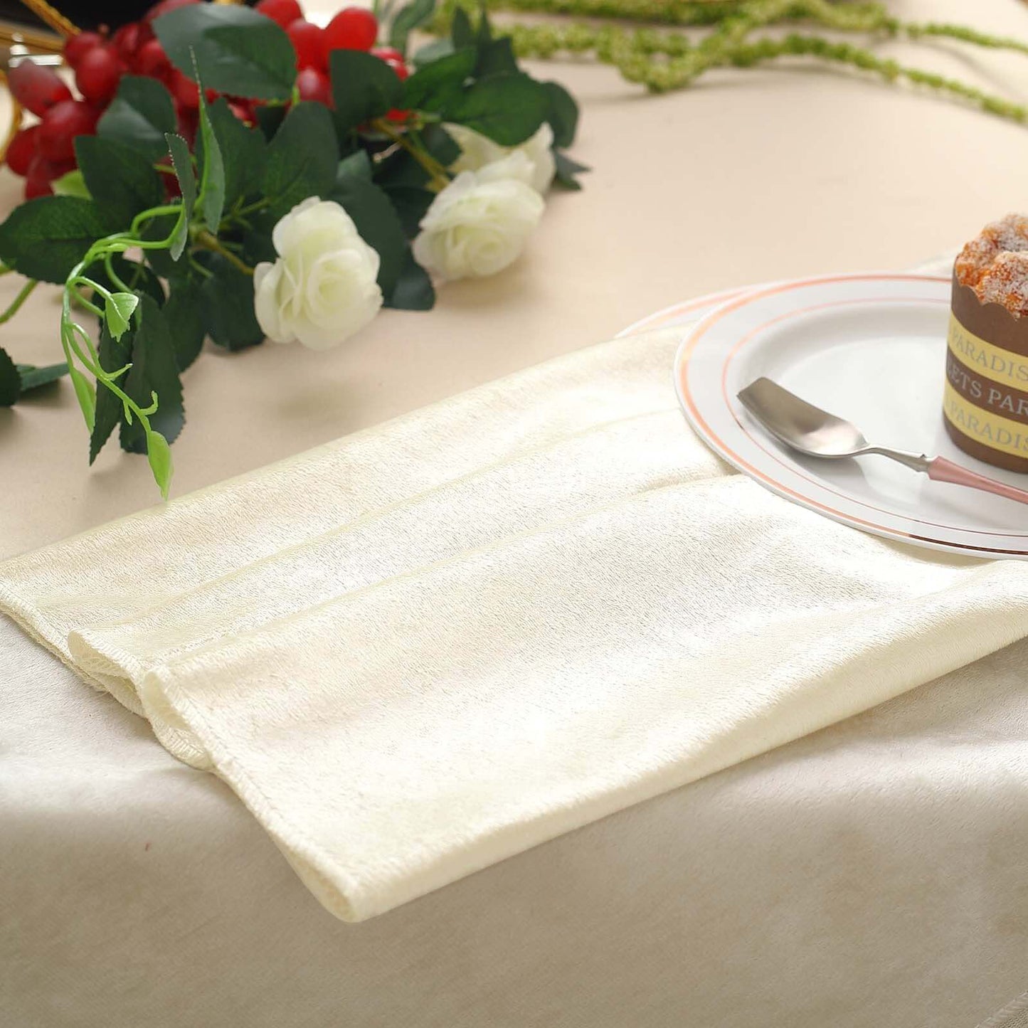 5 Pack Premium Velvet 20"x20" Napkins Ivory - Soft Sheen Finish Cloth Napkins