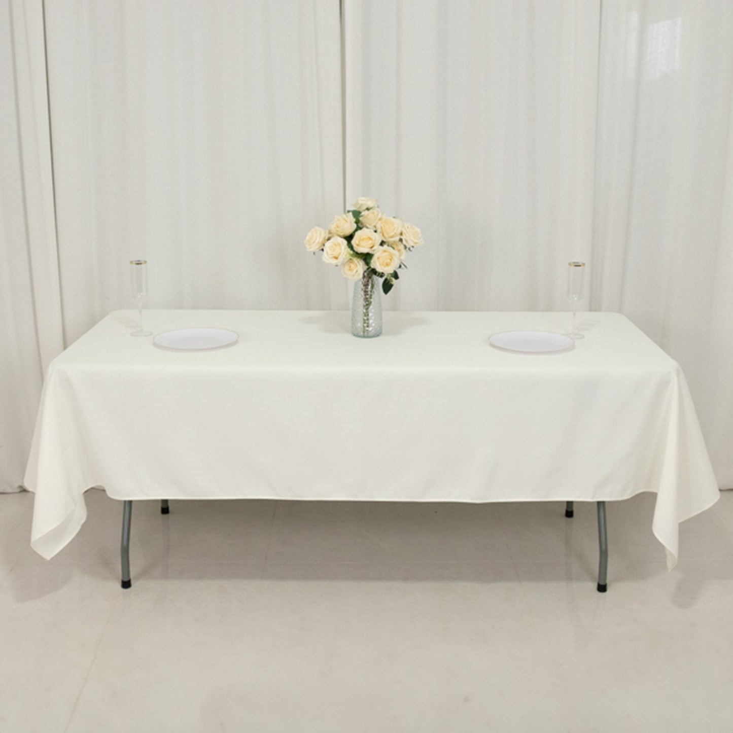 Fire Retardant Premium Polyester 60"x102" Rectangular Tablecloth Ivory - High-Performance Table Cover
