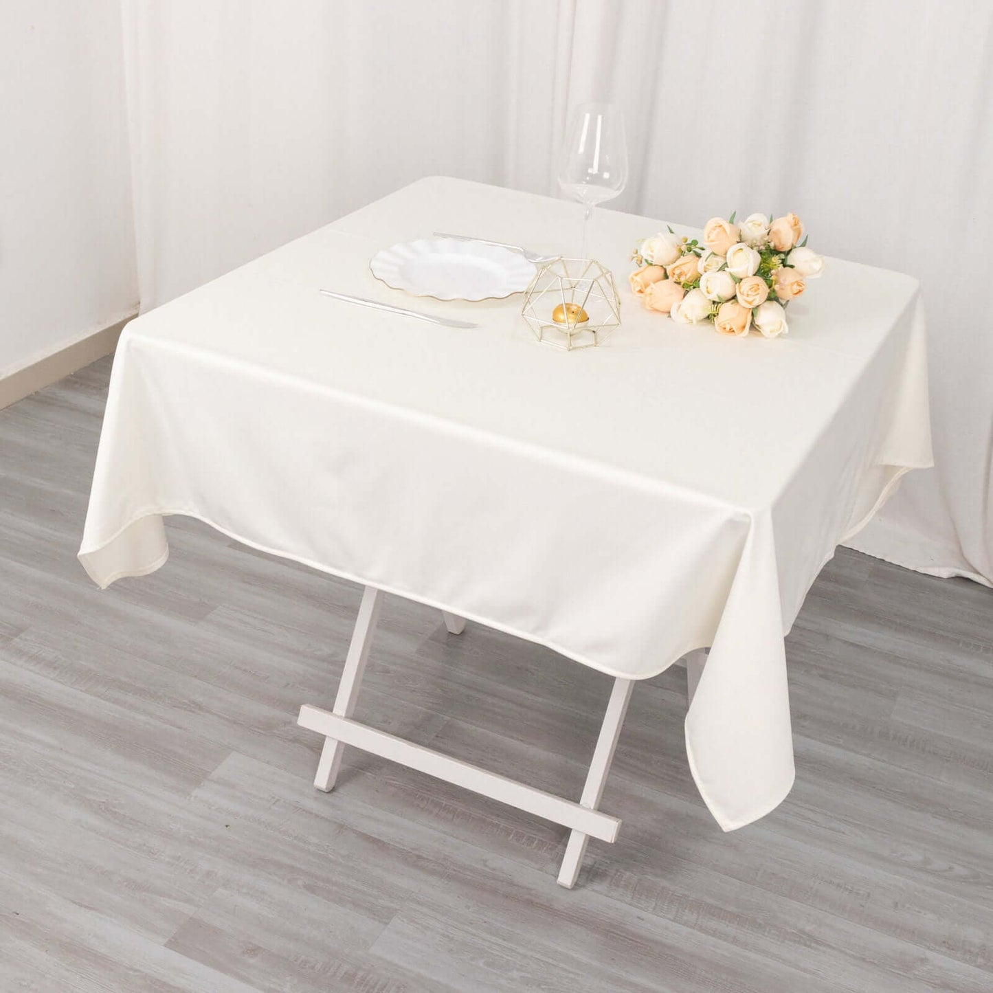 Scuba Square 54"x54" Tablecloth Ivory - Wrinkle Free & Stain Resistant Table Cover
