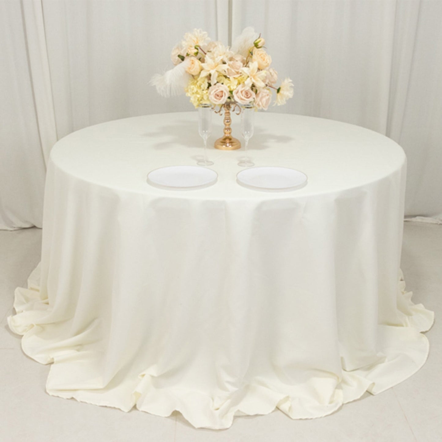 Cotton Blend 132" Round Tablecloth Ivory - Seamless Wrinkle-Resistant Table Cover