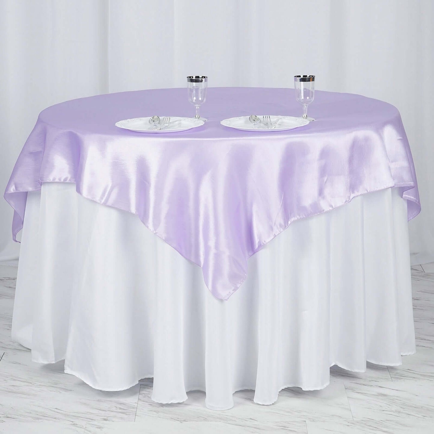 Satin 60"x60" Table Overlay Square Tablecloth Lavender Lilac - Smooth Silky Touch Table Cover
