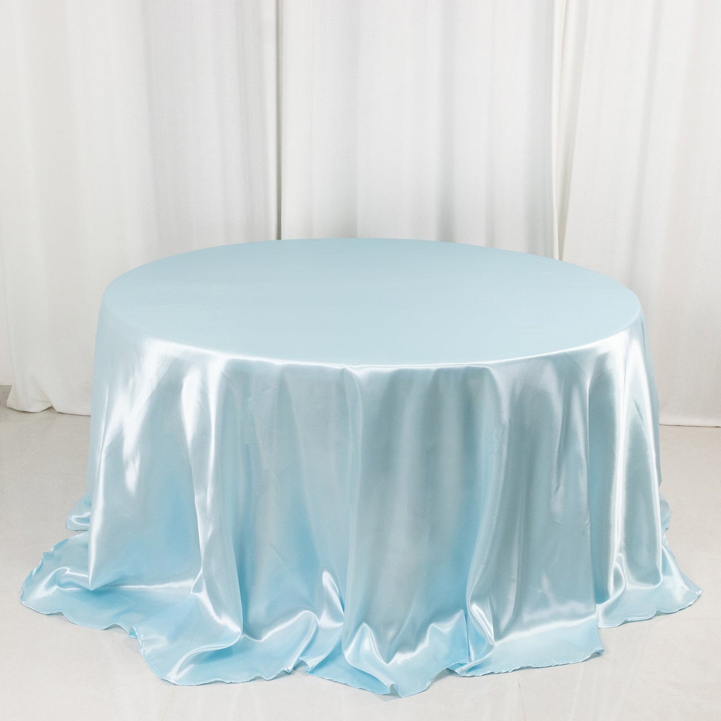 Satin 132" Round Tablecloth Light Blue - Stylish Seamless Table Cover