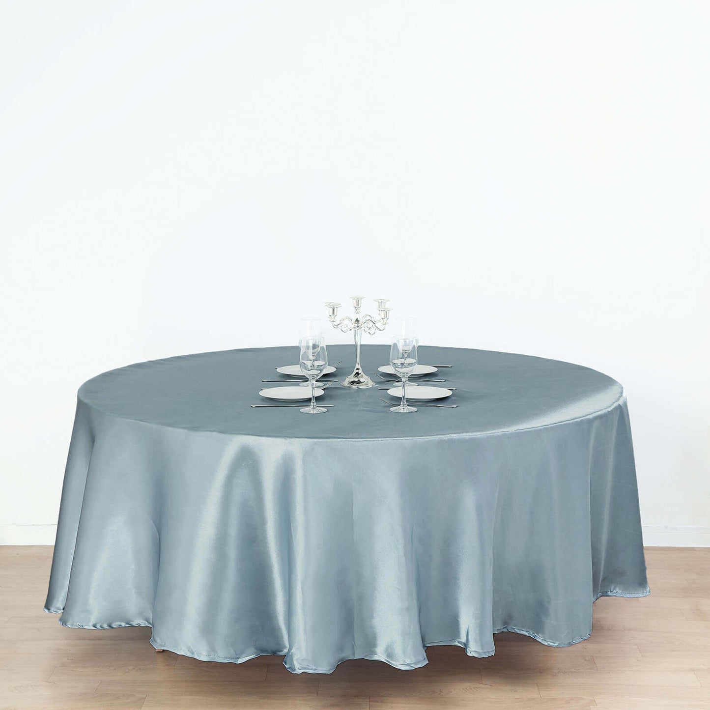 Satin 108" Round Tablecloth Dusty Blue - Smooth and Lustrous Table Cover