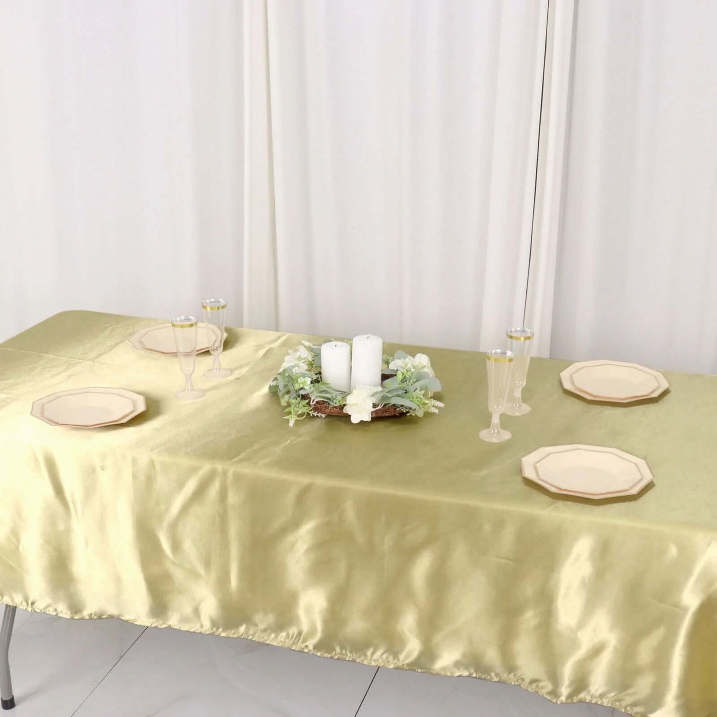 Satin Rectangular 60"x102" Tablecloth Champagne - Smooth and Lustrous Table Cover