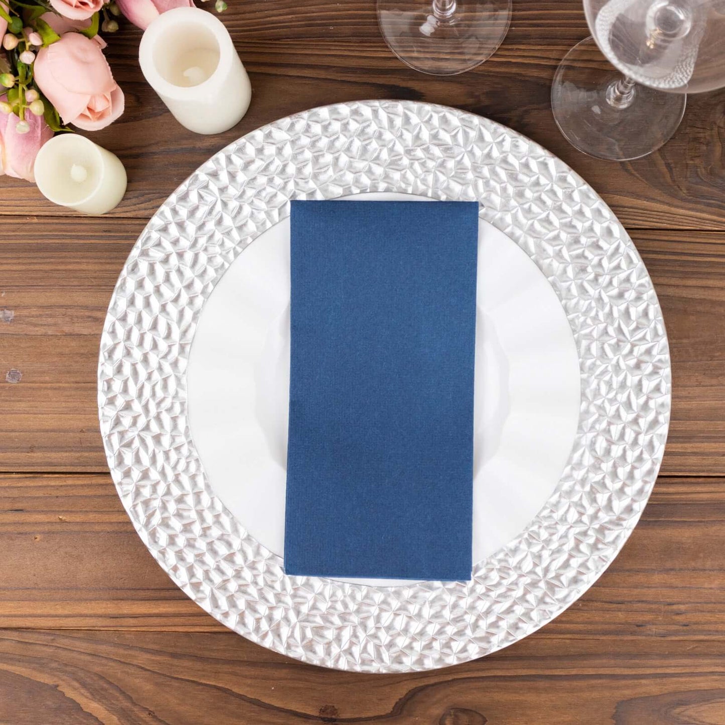 20 Pack Linen-Like Paper 8.5"x4" Napkins Navy Blue - Highly Absorbent & Disposable Airlaid Guest Towels