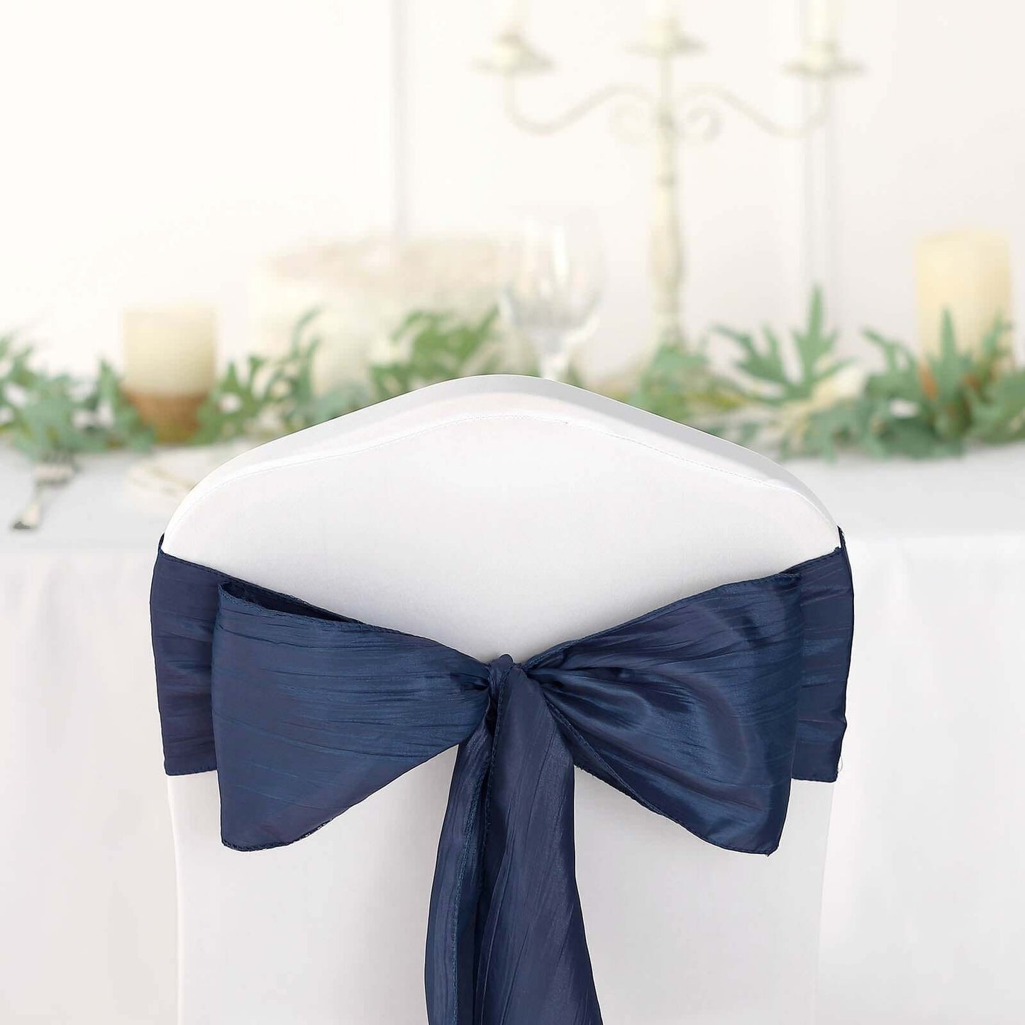 5 Pack Taffeta 6"x106" Chair Sashes Navy Blue Accordion Crinkle Texture - Stylish Decor for Weddings & Gatherings