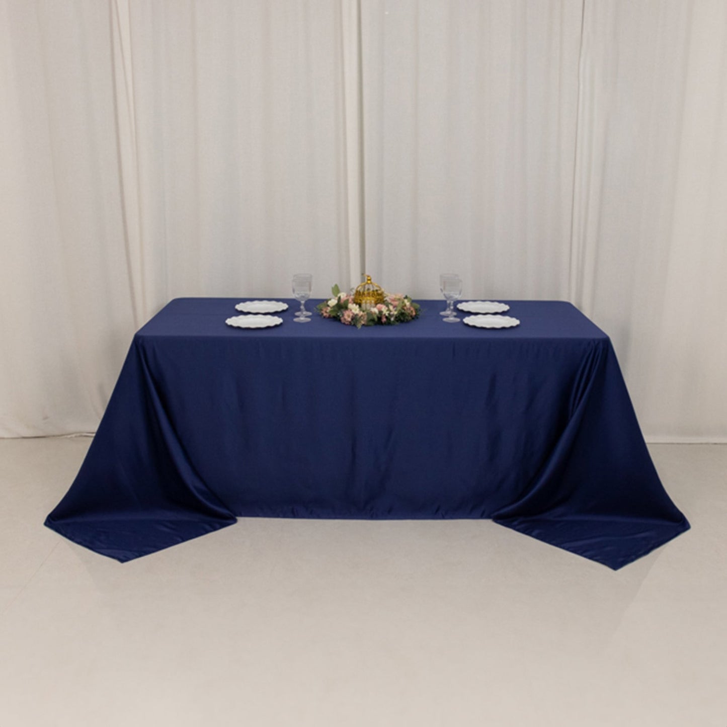 Lamour Satin 90"x132" Rectangle Tablecloth Navy Blue - Soft & Silk-Like Seamless Table Cover