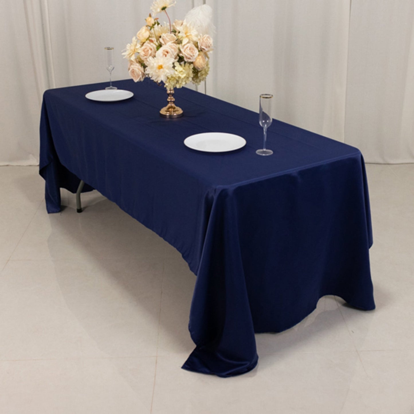 Lamour Satin 60"x126" Rectangle Tablecloth Navy Blue - Soft & Silk-Like Table Cover