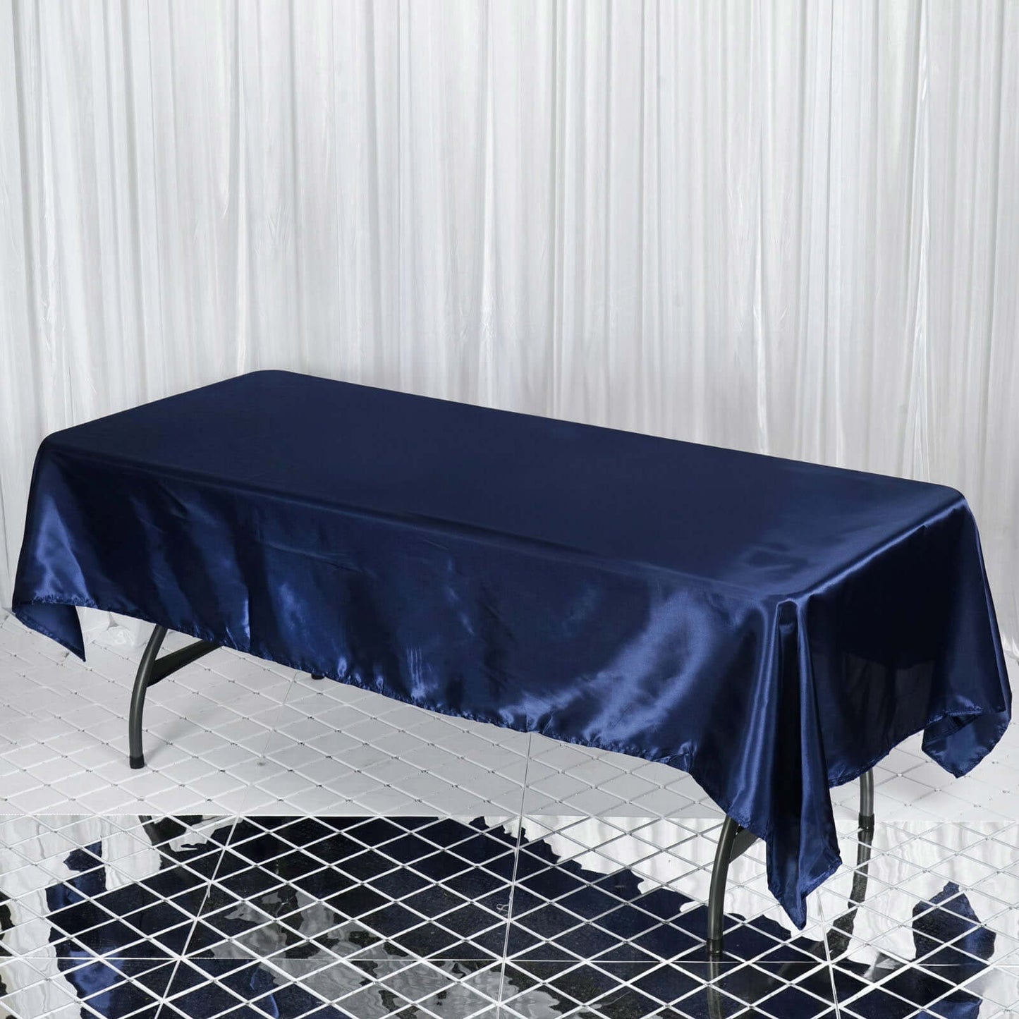 Satin Rectangular 60"x102" Tablecloth Navy Blue - Smooth and Lustrous Table Cover