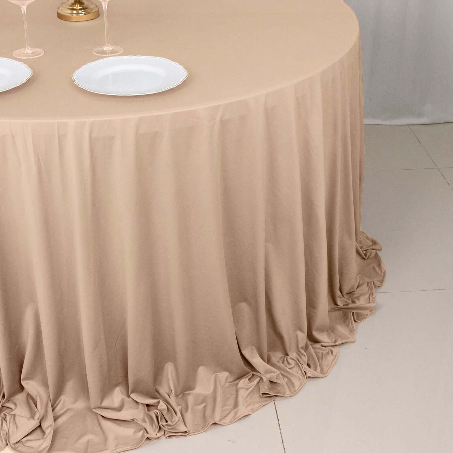 Scuba Round 132" Tablecloth Nude - Wrinkle Free & Stain Resistant Seamless Table Cover