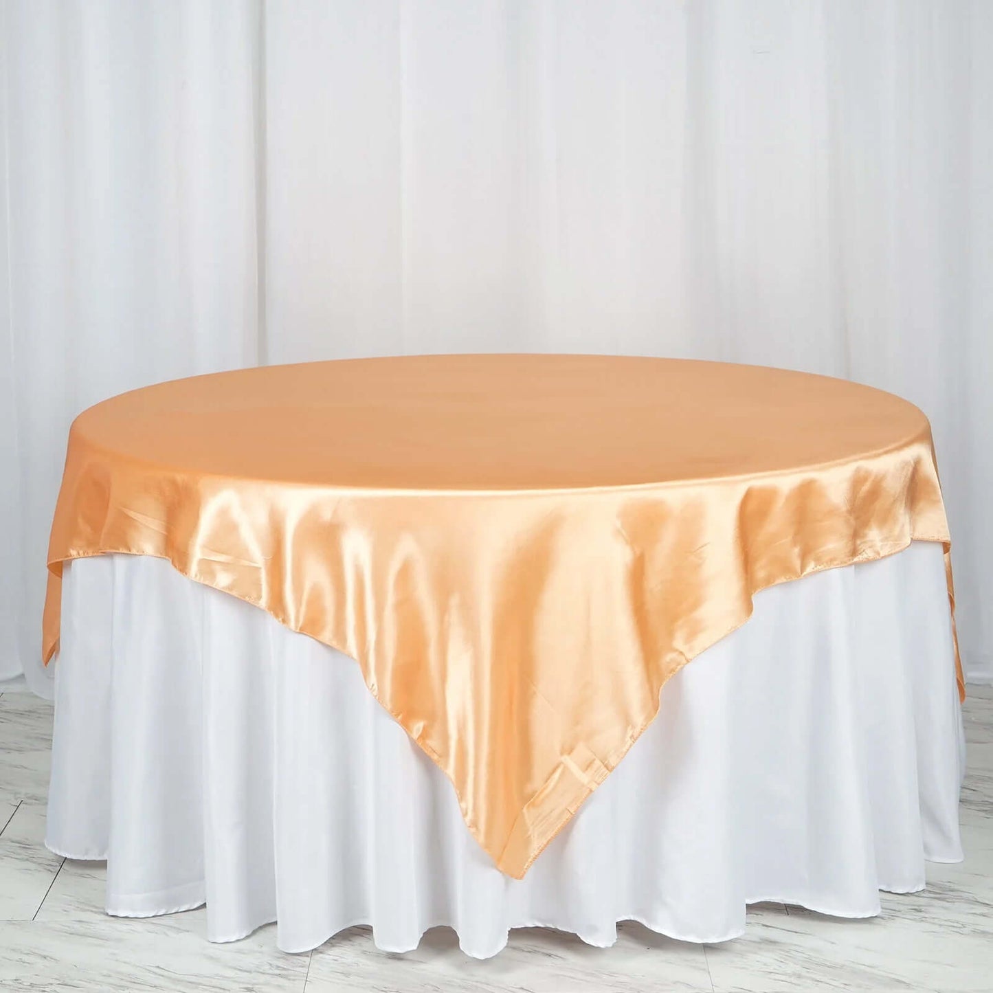 Satin 72"x72" Table Overlay Square Tablecloth Peach - Smooth Finish Table Cover