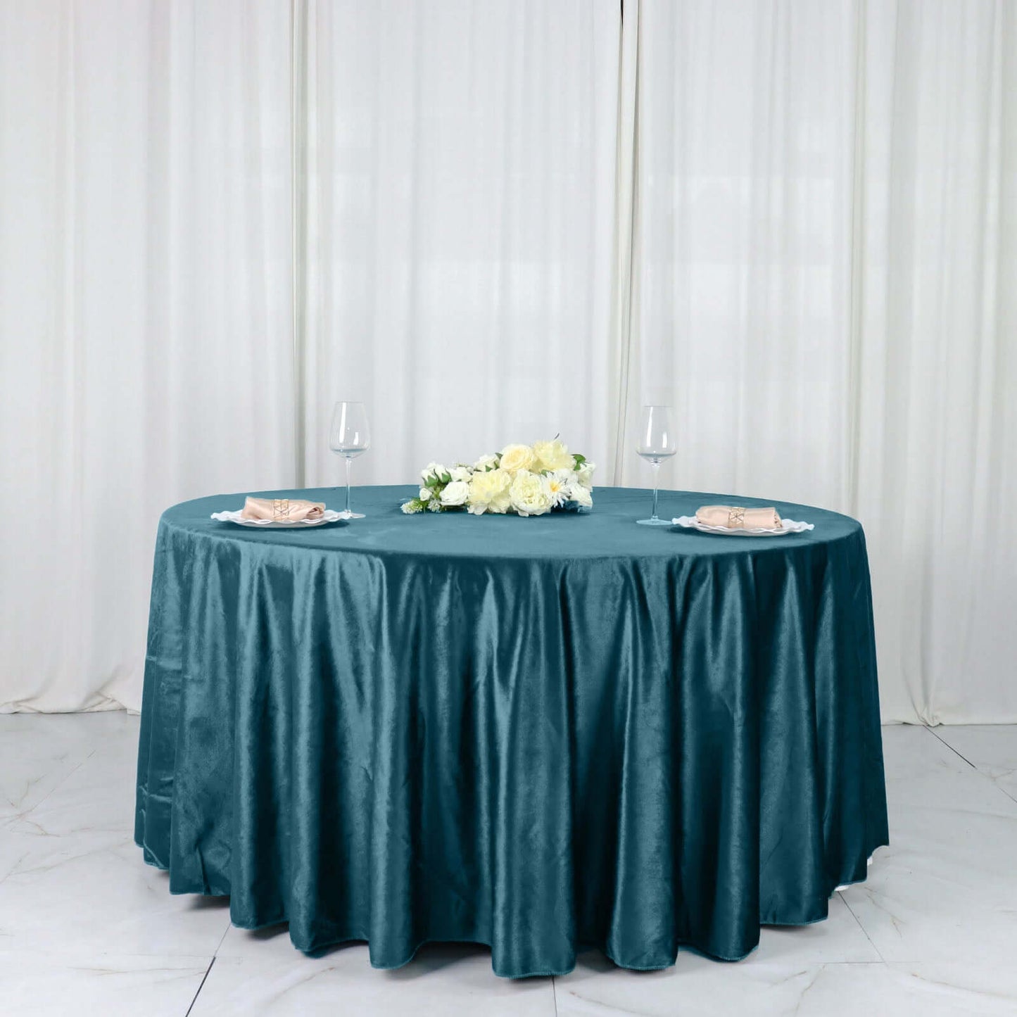 Premium Velvet 120" Round Tablecloth Peacock Teal - Reusable Soft & Seamless Table Cover