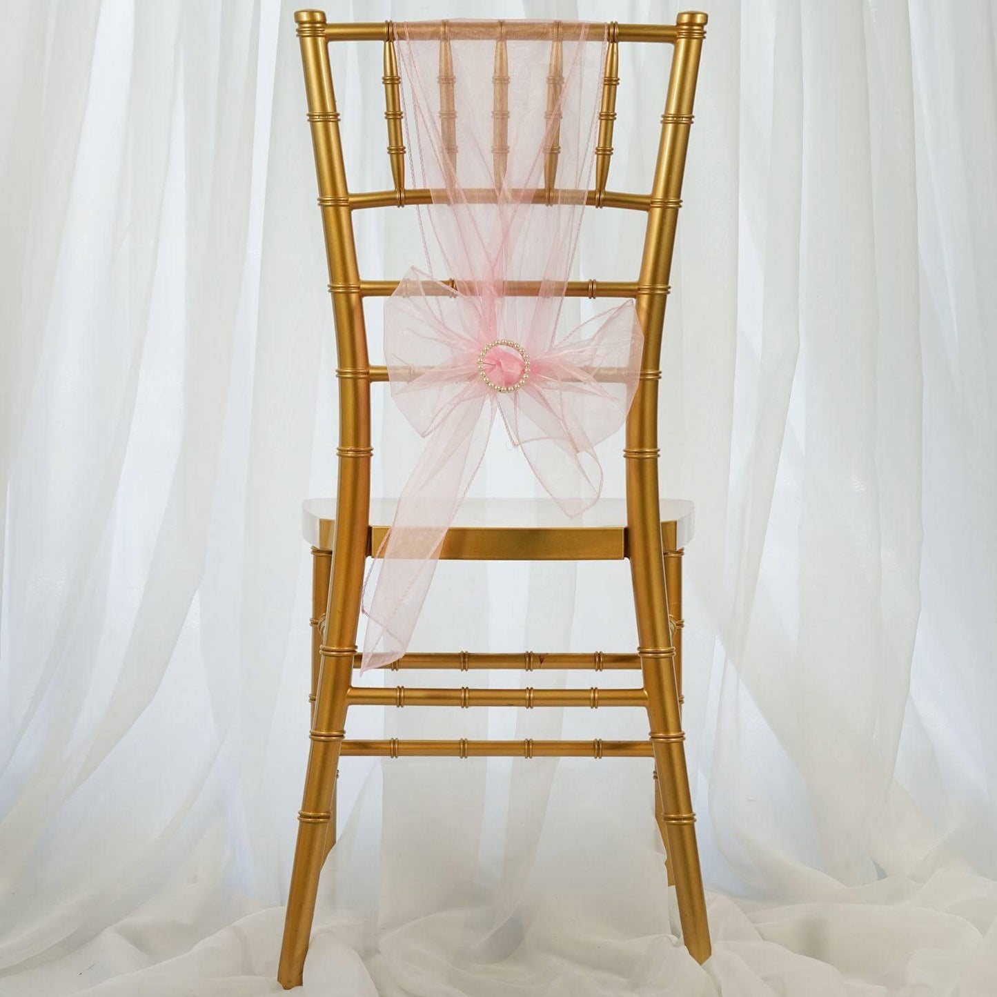 5 Pack Organza Chair Sashes Pink - Reusable Sheer Chair Bows 6"x108"