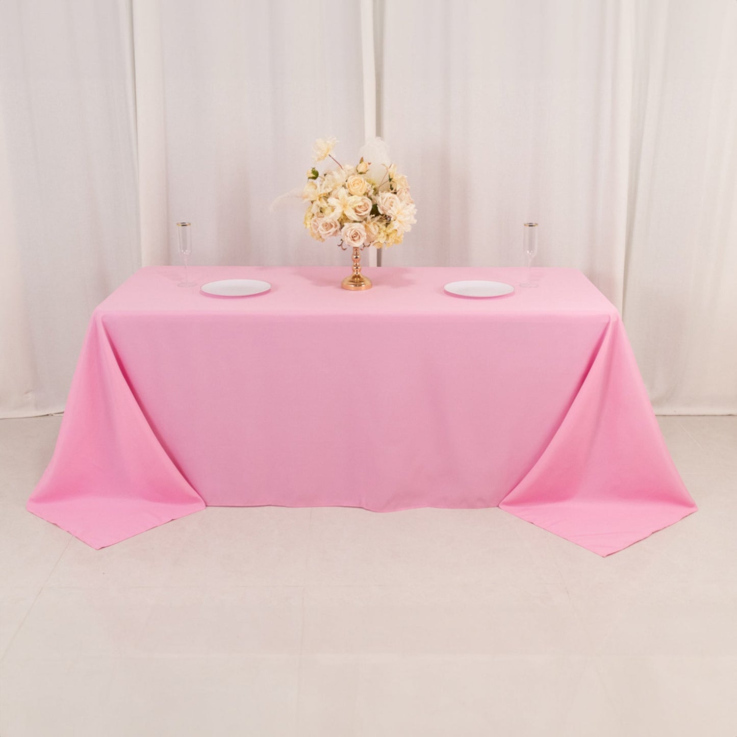 Premium Polyester 90"x132" Rectangle Tablecloth Pink - Seamless 220GSM Stain-Resistant Table Cover