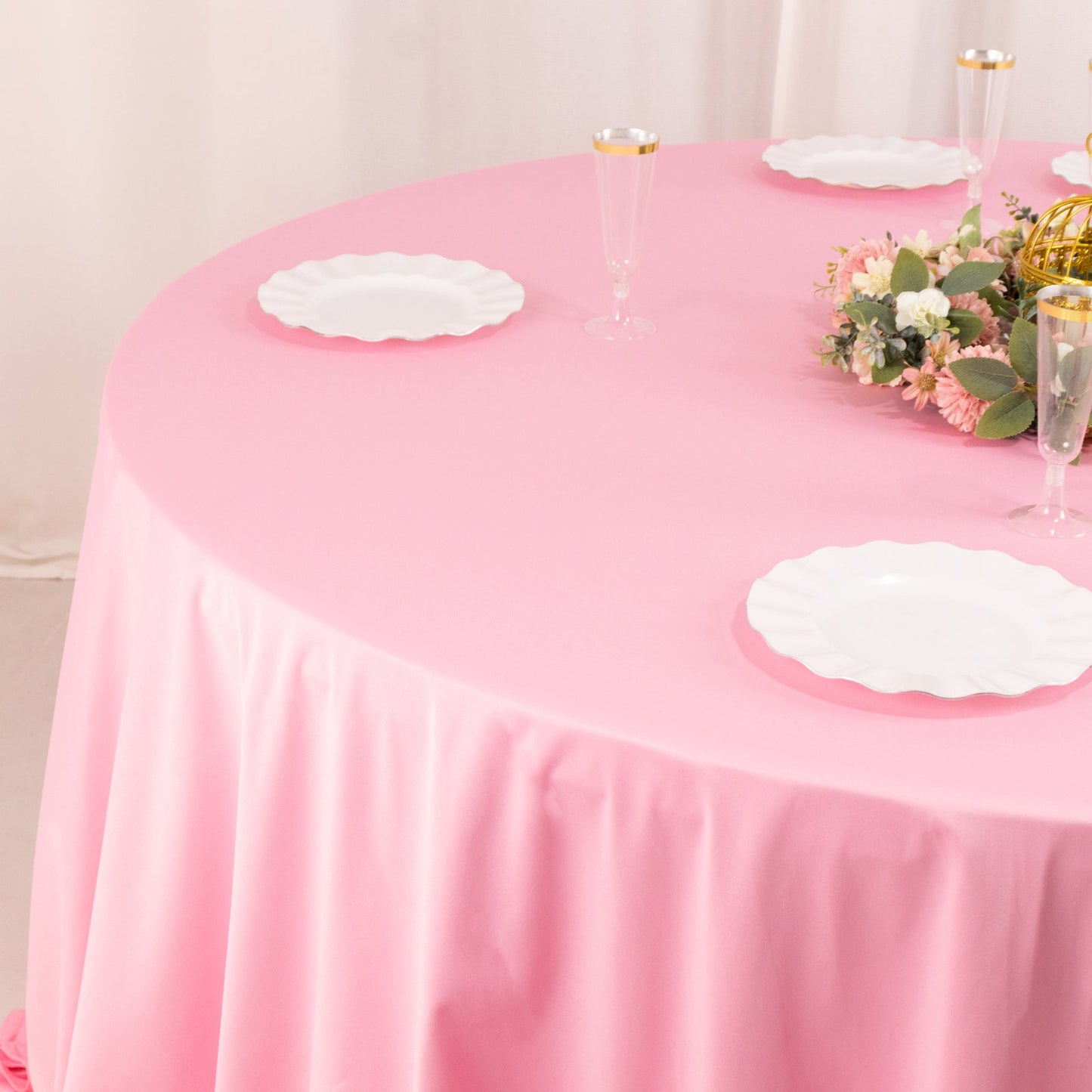 Scuba Round 132" Tablecloth Pink - Wrinkle Free & Stain Resistant Seamless Table Cover
